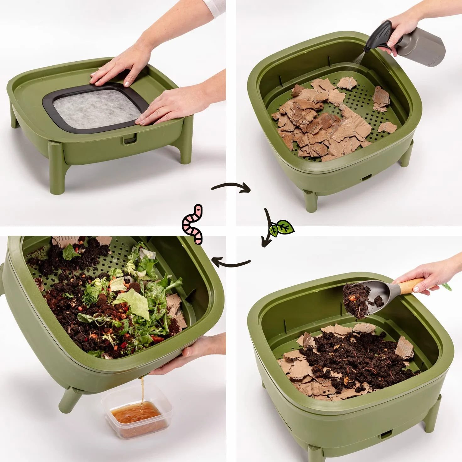 Vermicompost 30L zielony wiadro z recyklingu do kuchni i balkonu