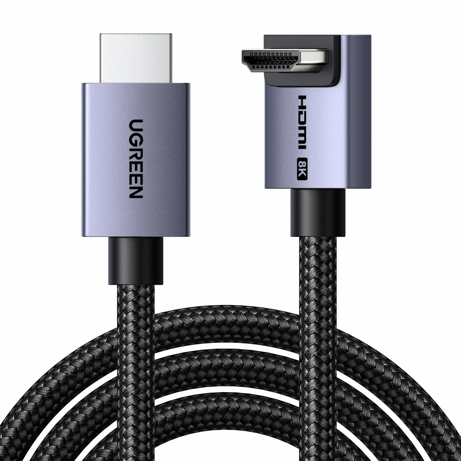 Kabel HDMI 2.1 UGREEN 8K@60Hz, 4K, 2K, 1080P@240Hz, kąt 90 stopni, 48 Gb/s, High Speed, Ultra HD, Dolby Vision, HDR, VRR, eARC, HDCP 2.3. Kompatybilny z komputerem PC, laptopem, monitorem, PS5 (3m)