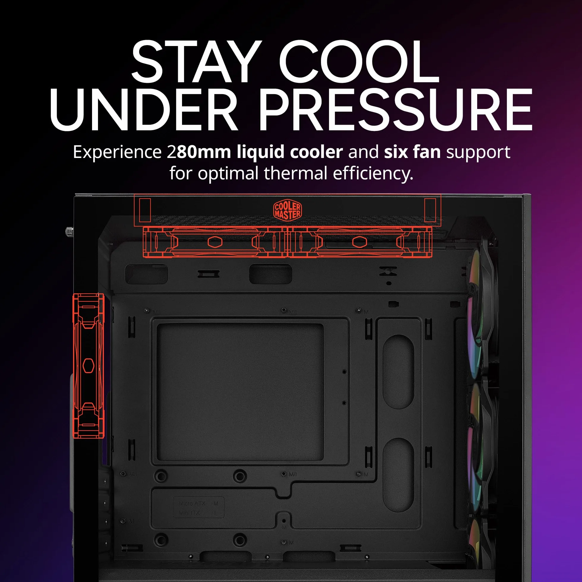 Cooler Master Elite 302 Micro-ATX minimalistyczne etui PC o wysokim przepływie powietrza, 365 mm GPU Max, kompatybilne RTX 5080|RX 7090 XT, 280 mm AIO Max, typ C, szkło hartowane, potrójny wentylator