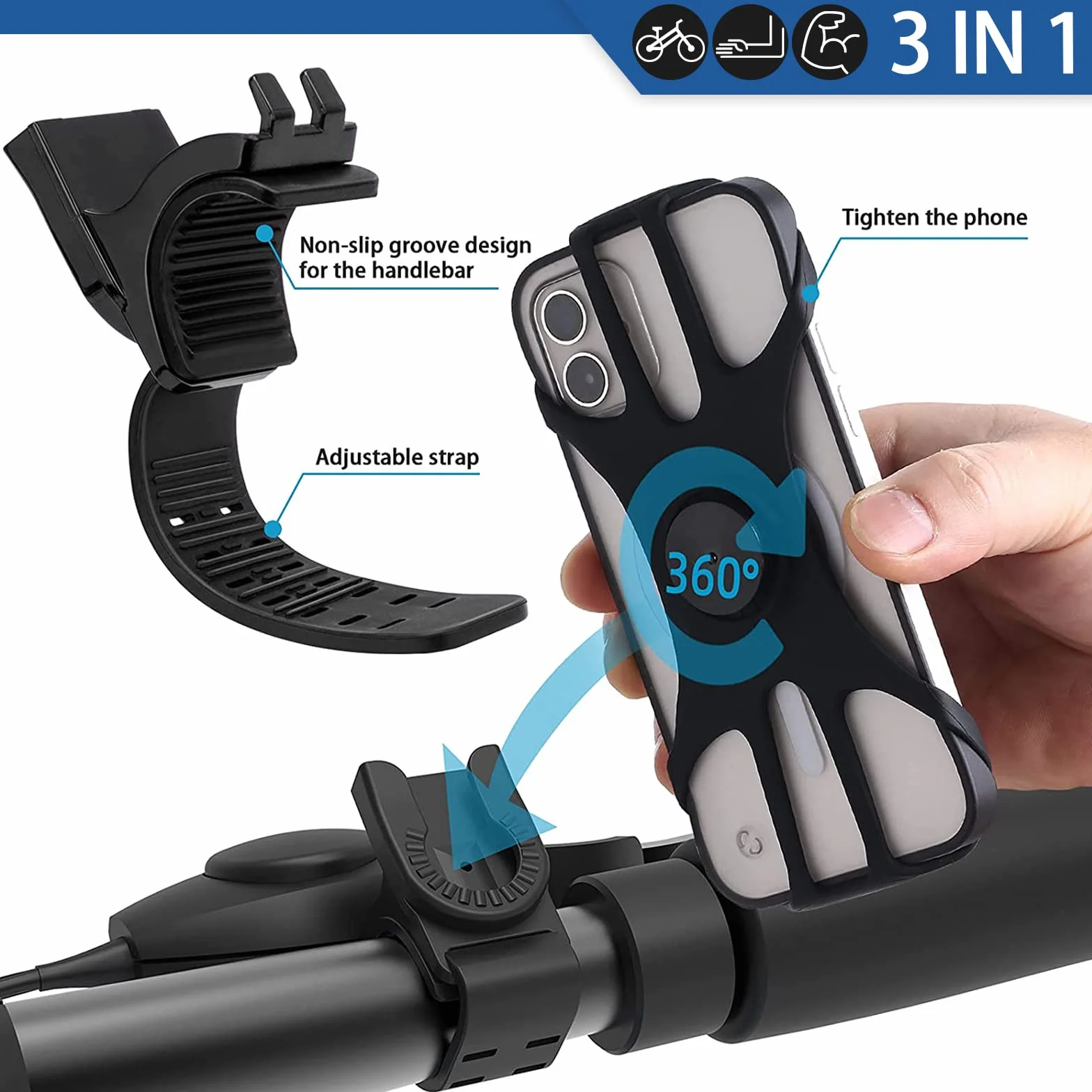[Nowe ulepszenie] ANGGO opaska na telefon do biegania, uchwyt na telefon rowerowy 3 w 1, uchwyt na telefon na siłownię, opaska na ramię przedramię, obracana o 360° i odpinana sportowa opaska na ramię,