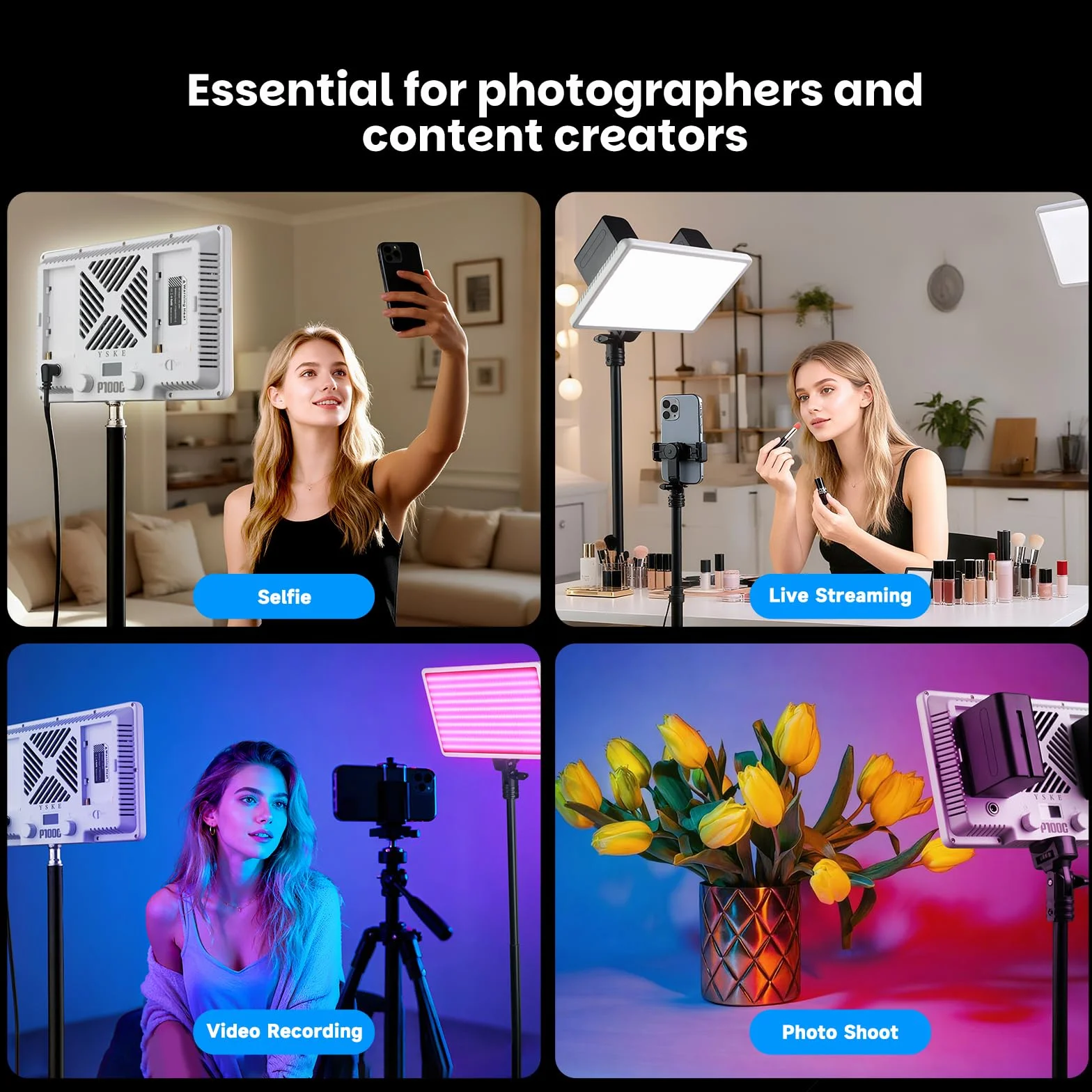 Oświetlenie fotograficzne LED RGB 100 W i oświetlenie studyjne, profesjonalna lampa wideo z zestawem oświetlenia Softbox, ciągłe światło do selfie do podcastów, YouTube, wideo i fotograficznych.