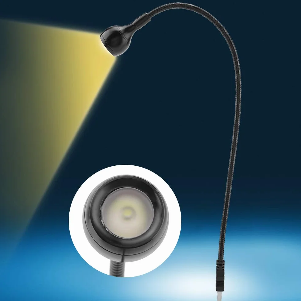 Lampka USB LED z Elastyczną Gęsią Szyją, Przenośna Lampka Biurkowa do Laptopa, PC, MAC, Czarny/Ciepły Biały