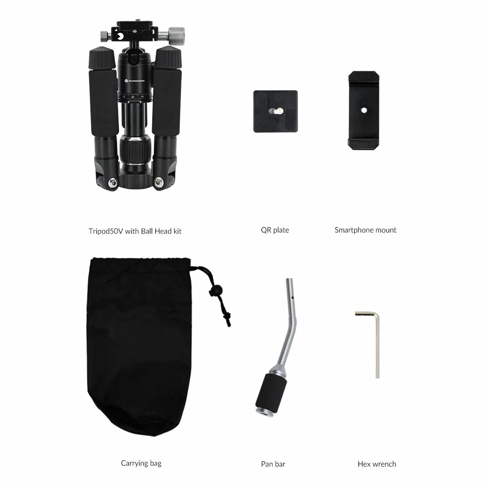 TRIPOD50V (Pan Bar w zestawie/lekki wytrzymały aluminiowy uchwyt na aparat przenośny statyw z antypoślizgowymi stopami/kompatybilny z iPhonem, telefonem z systemem Android, DSLR dla YouTube Video) firmy ORANGEMONKIE