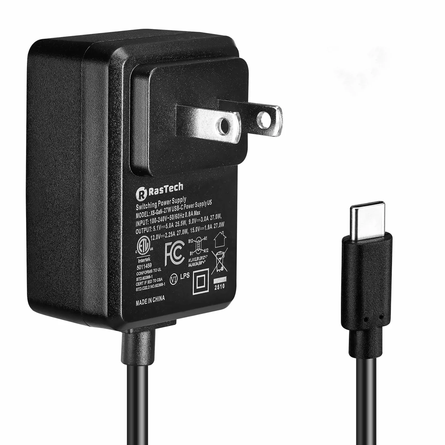 RasTech dla Raspberry Pi 5 GaN PD 27 W zasilacz 5,1 V 5 A USB-C Pi 5 zasilacz do Raspberry Pi 5 16 GB/8 GB/4 GB/2 GB