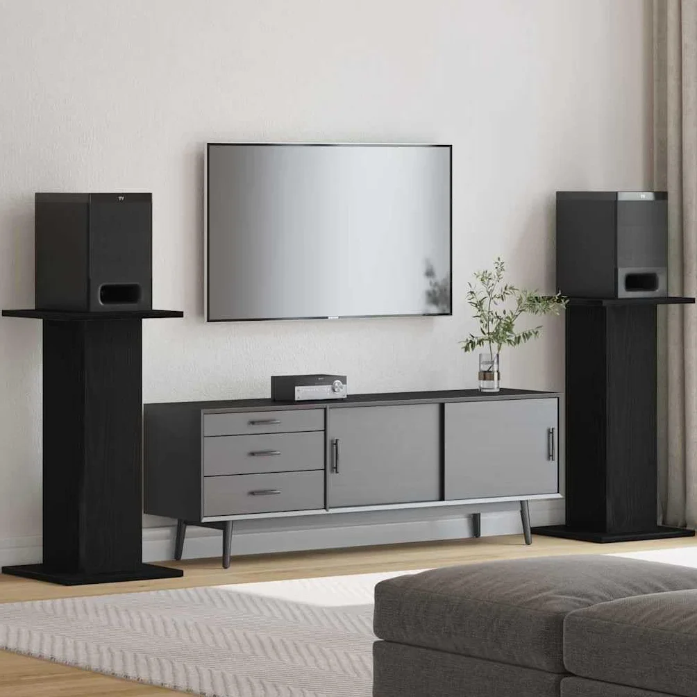 Stojak na głośniki zestaw 2 szt. czarny wygląd dębu z materiału drewnopochodnego 30 x 30 x 60 cm do audio, HiFi, kina domowego, Surround, monitora, studia i salonu