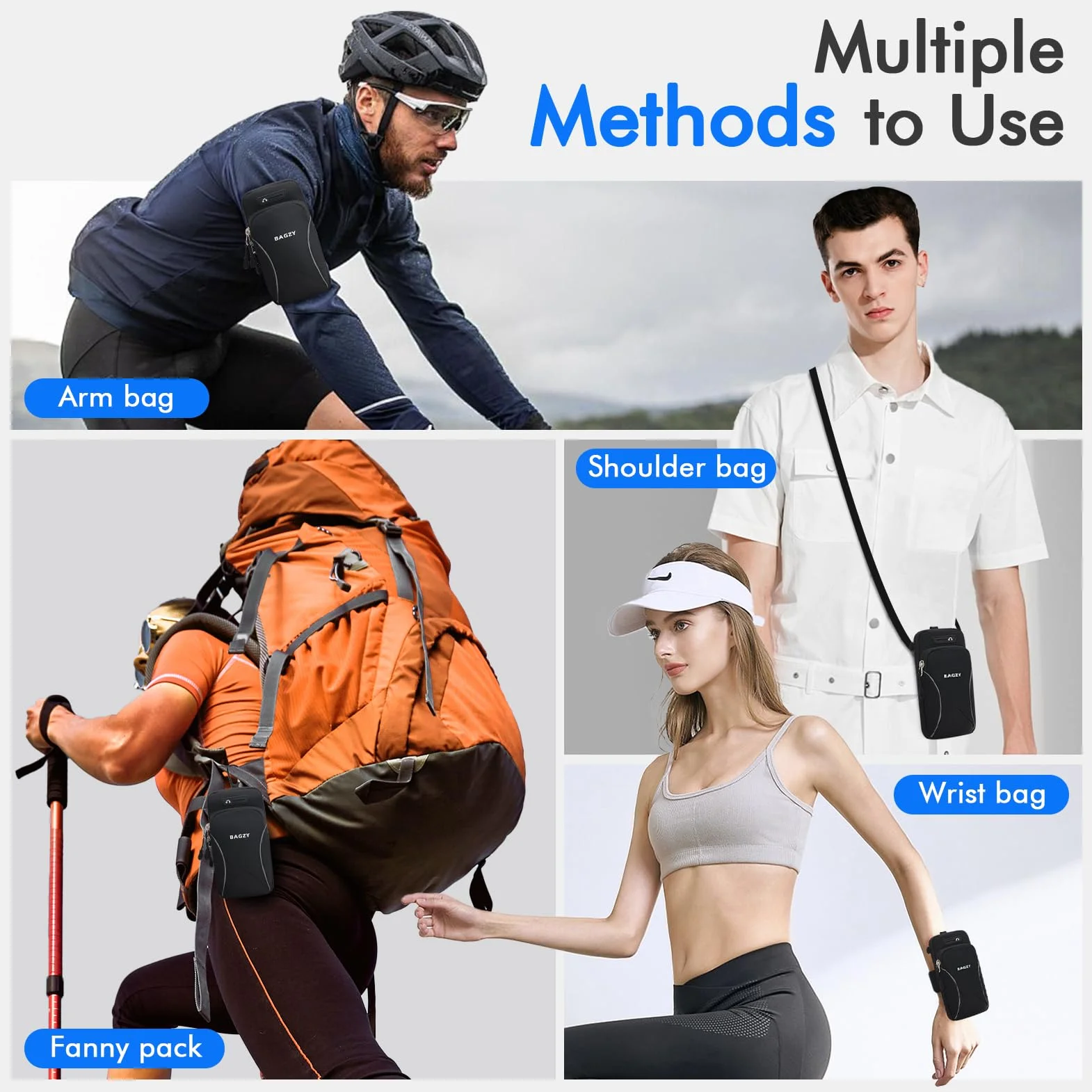 BAGZY Sportowa Nerka na Telefon do Biegania, 7,0 Cala Nerka na Ramię do Smartfona, Futerał na Telefon, Akcesoria do Fitnessu, Biegania, Jogi dla iPhone 15 Pro/14 Pro Max