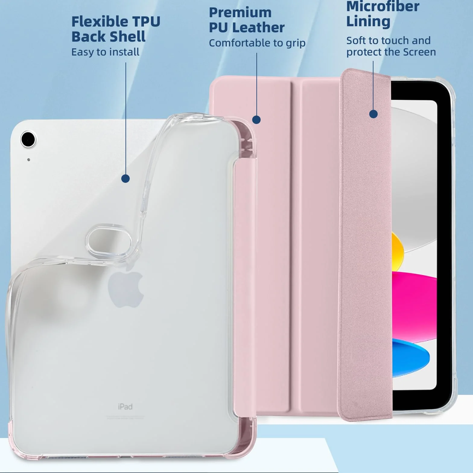 Etui dla iPad (A16) 11. Generacji 11 cala 2025, iPad 10. Generacji 10,9 cala 2022 z Uchwytem na Długopis, Ultracienkie etui ochronne, Miękkie TPU Półprzezroczyste tyłem Case, Różowy