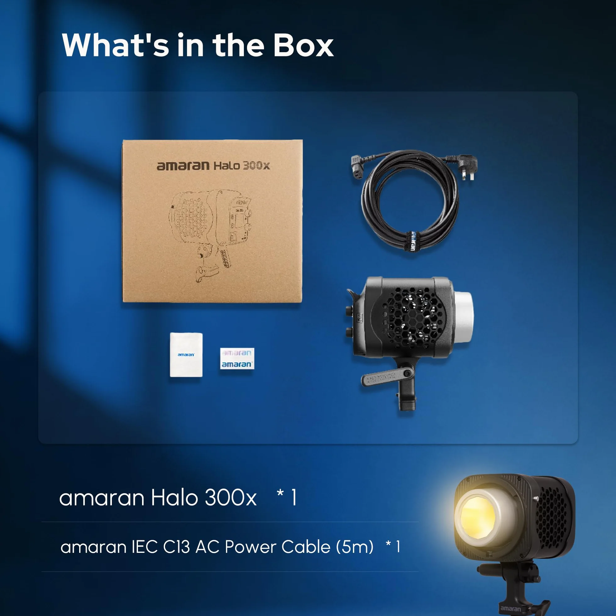 Amaran Halo 300x 305w Dwukolorowe światło LED do wideo 2700K-6500K z mocowaniem Bowens, kompaktowe światło COB, sterowanie przez aplikację, DMX, NFC