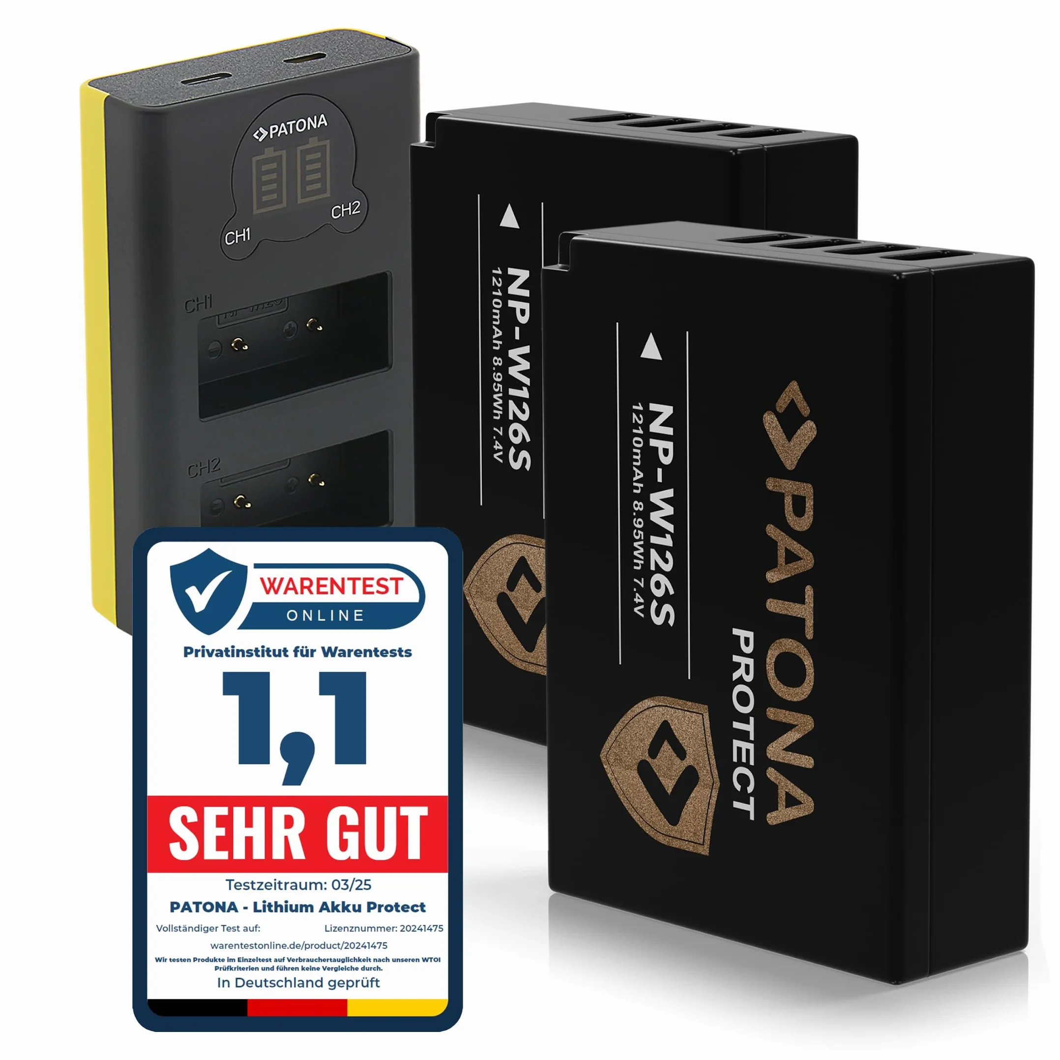 PATONA Zestaw Dual LCD Ładowarka USB-C z 2X NP-W126S Protect 1210mAh | Kompatybilny z Fujifilm FinePix X-M5 X-M1 X100F X100V XT3 XA3 XA5, akumulator zamienny z NTC-Sensor i etui ochronnym