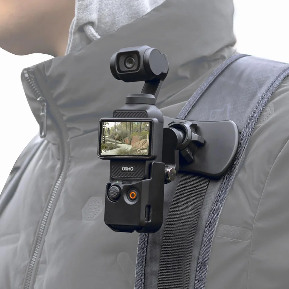 Uchwyt na pasek do plecaka obracany o 360°, uchwyt zaciskowy z rozszerzalną ramą, kompatybilny z DJI Osmo Pocket 3