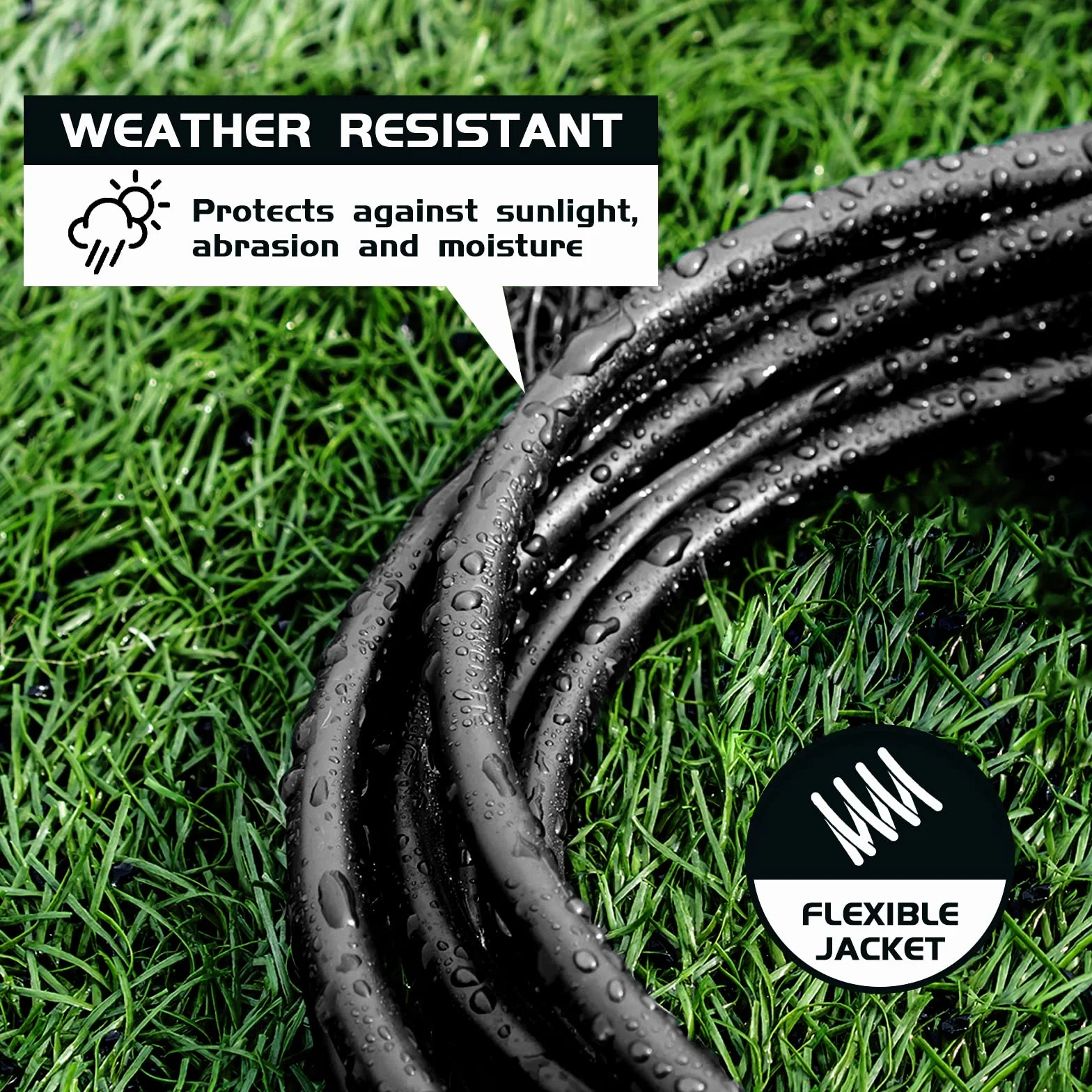 30FT Outdoor Extension Cord-16/3 SJTW Trwały Czarny Kabel Przedłużający z 3 Prong Grounded Plug for Safety