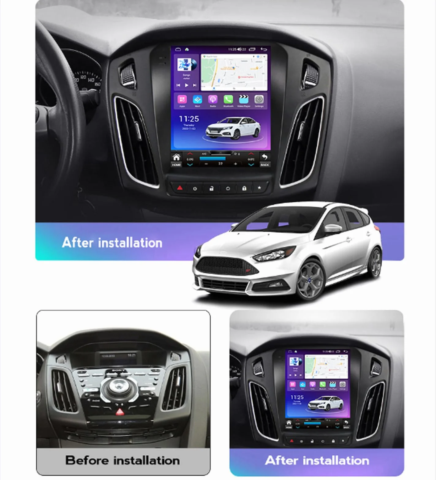 Android 15 Qualcomm Car Radio for F-ord Focus (2011-2019) Wymiana Stereo Head Unit 9,7" QLED Touchscreen z nawigacją Carplay GPS Multimedia Player DSP,M700s