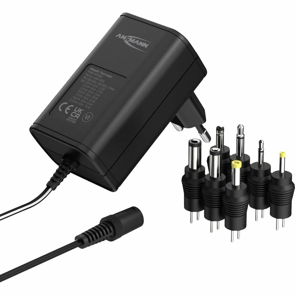 ANSMANN - Alimentatore di rete da 12 V APS 600, fino a max. 600 mA (7 adattatori universali), adattatore di rete per piccoli dispositivi elettrici regolabile da 3 a 12 Volt