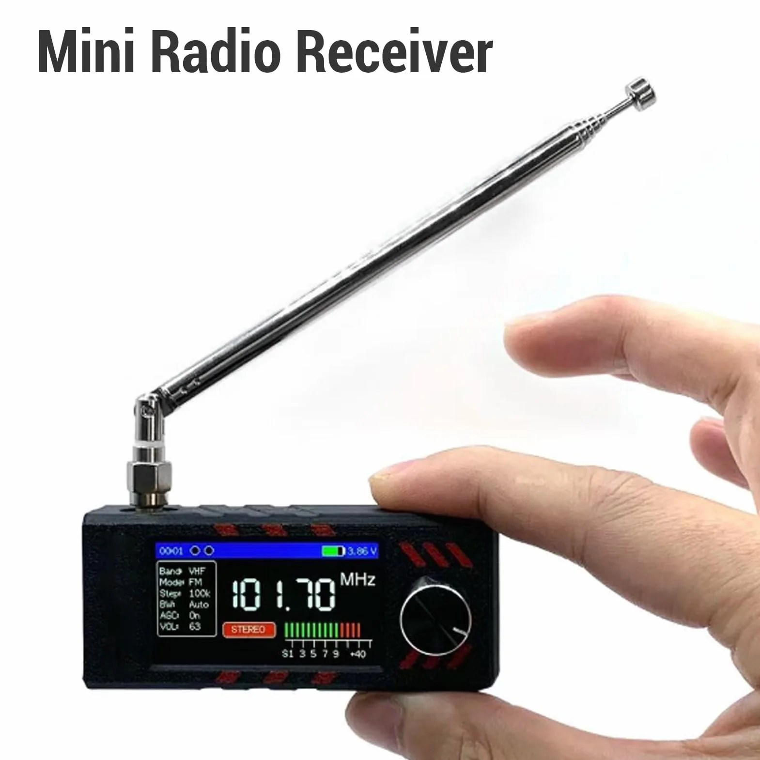 Luocute Mini Odbiornik Radiowy, Przenośne Radio Krótkofalowe z 1,9 -calowym Ekranem Kolorowym Pełny Odbiornik Pasma dla FM AM LSB USB z Naładowaniem Typu C Akumulator 800 MAh