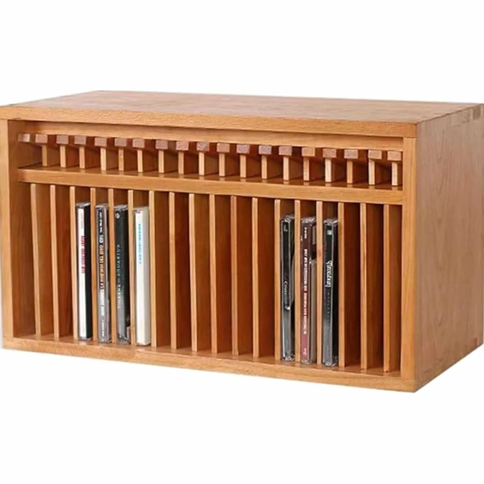 Stojak do przechowywania płyt CD/DVD z drewna wiśniowego, pomieści 19 standardowych etui, elegancki organizer do domu i biura, stylowy stojak ekspozycyjny dla kolekcjonerów muzyki i filmów