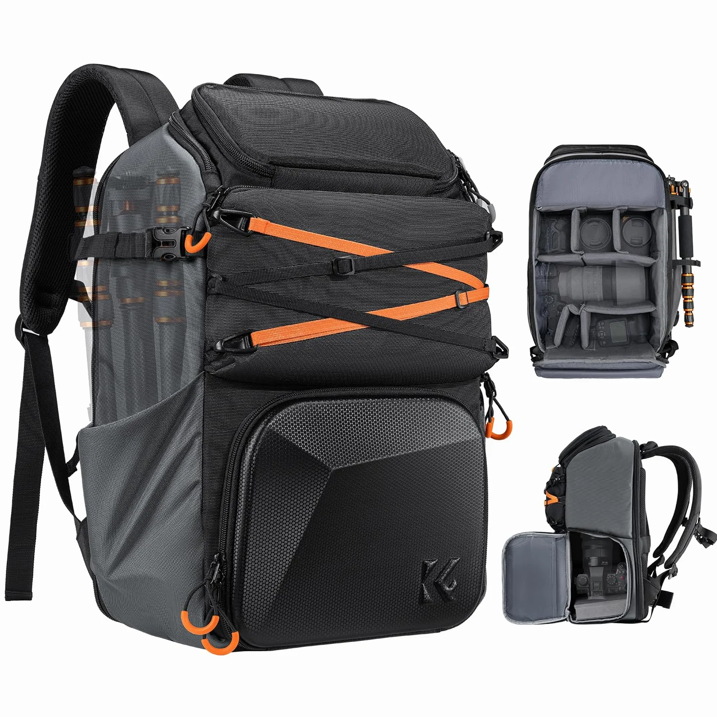 K&F Concept Plecak na aparat, fotografowie o dużej pojemności z osłoną przeciwdeszczową, duża kompaktowa torba na ramię na aparat, Czarny, 25L, Moda