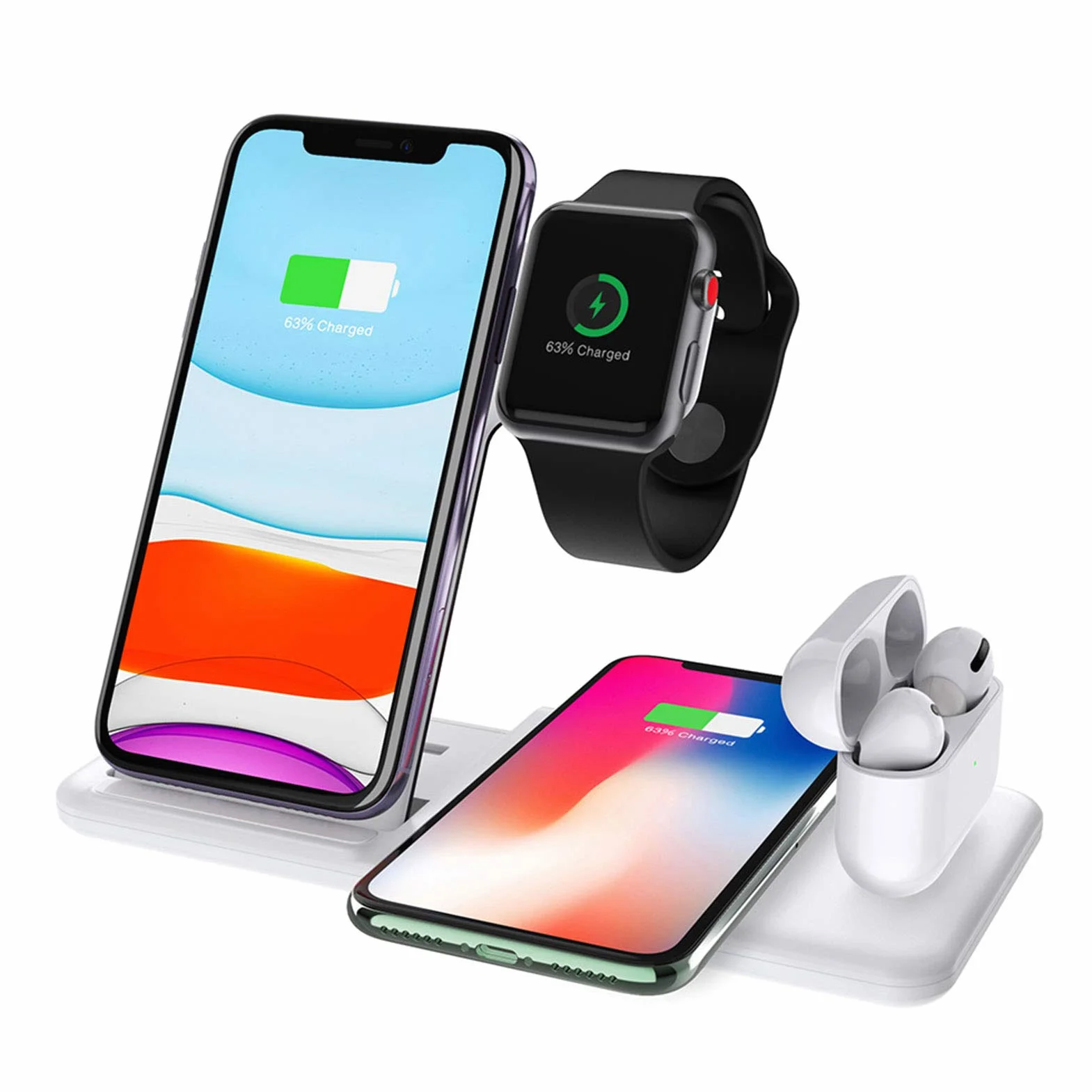 Bezprzewodowa Stacja Dokująca do Airpods Pro Apple Watch SE 6-1,Dikkar Qi 4 w 1 Składana Szybka Bezprzewodowa Stacja ładująca Kompatybilna z iPhone 12/11/Pro/Max/X/Xs/XR/8 i Galaxy S10+/Note 10/9