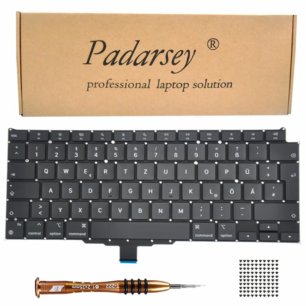 Zamienna niemiecka klawiatura QWERTZ, kompatybilna z MacBook Air Retina 13" M1 A2337, klawiatura + śruby + śrubokręt