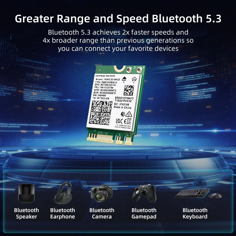Karta WiFi AX210NGW, Wi-Fi 6E 11AX, rozszerzenie do 6 GHz MU-MIMO Tri-Band adapter sieciowy z Bluetooth 5.3
