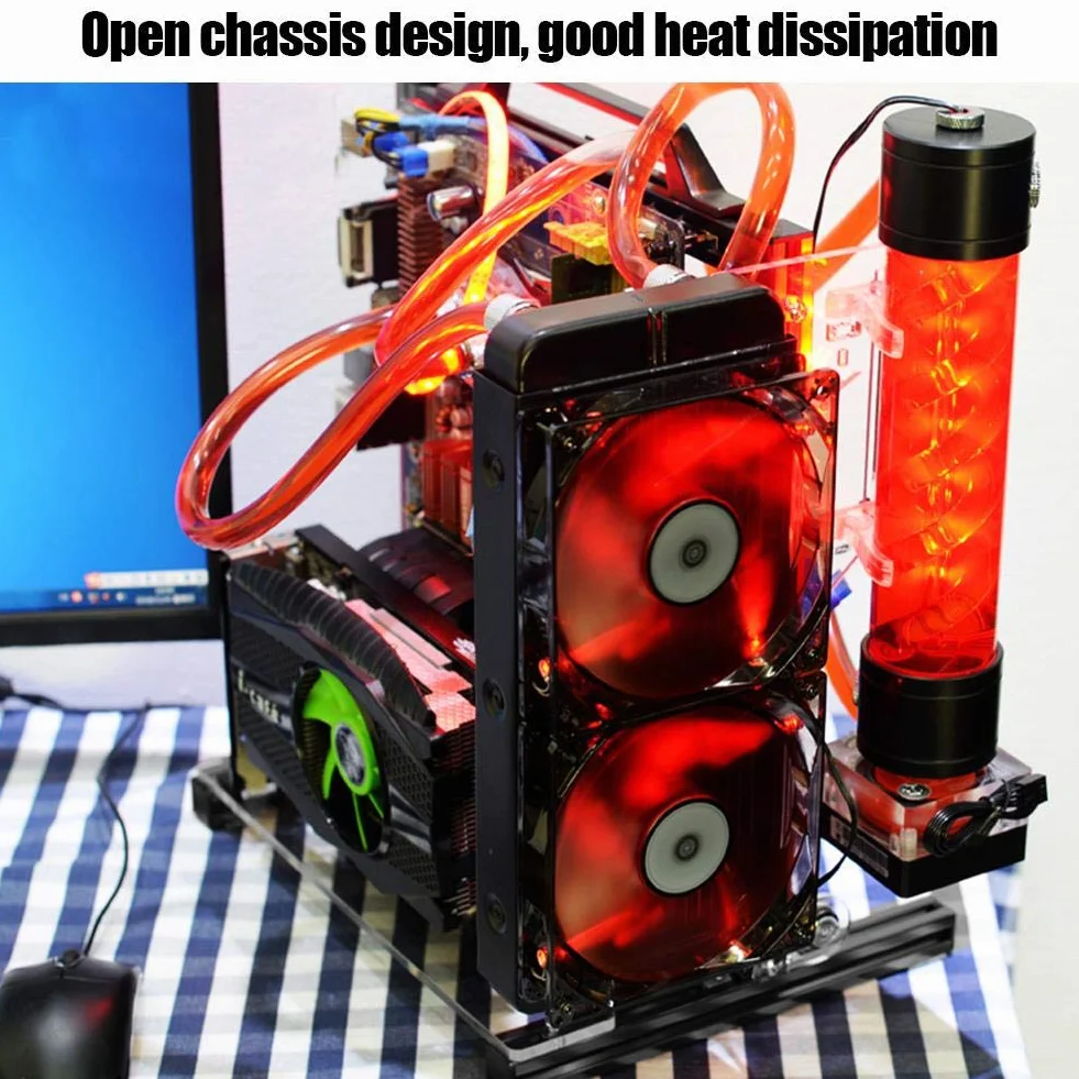 Offenes PC-Gehäuse, ATX/M-ATX/ITX-Gehäuse mit offenem Gehäuse für vertikale Übertaktungstests, DIY-Gehäuse mit offenem Rack und Griff, 20x20-Aluminiumprofil(Schwarz)
