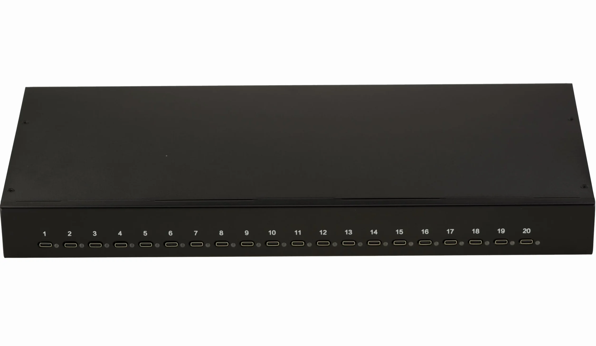 KALEA-INFORMATIQUE Przemysłowa stacja ładująca do montażu w szafie rack 44 cm, 20 portów USB typu C, maksymalna moc 200 W, zasilanie 5 V 2,1 A na port