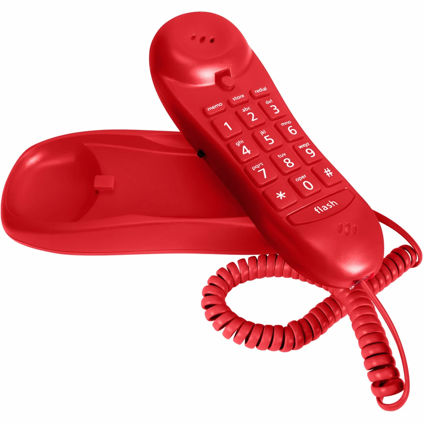 Blue Donuts Smukły czerwony telefon na ścianę lub biurko z pamięcią