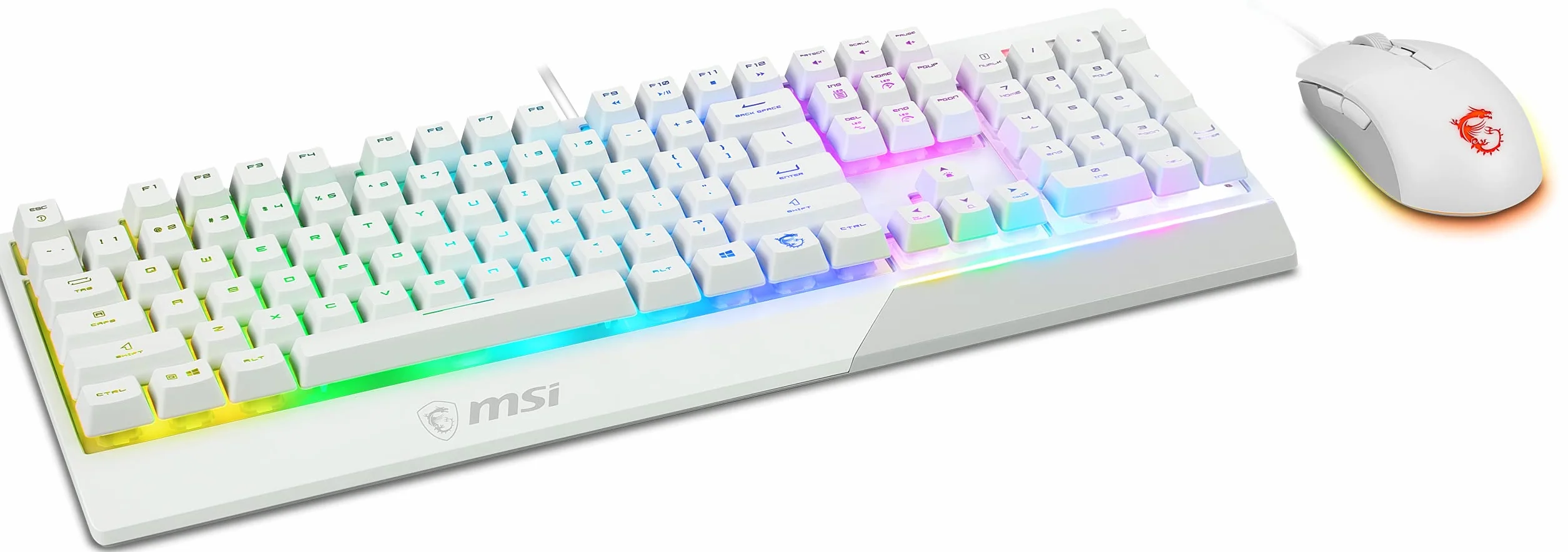 msi Vigor GK30 Biała Hiszpańska Klawiatura Mecamembrana z białą gamą RGB i MSI Clutch GM11