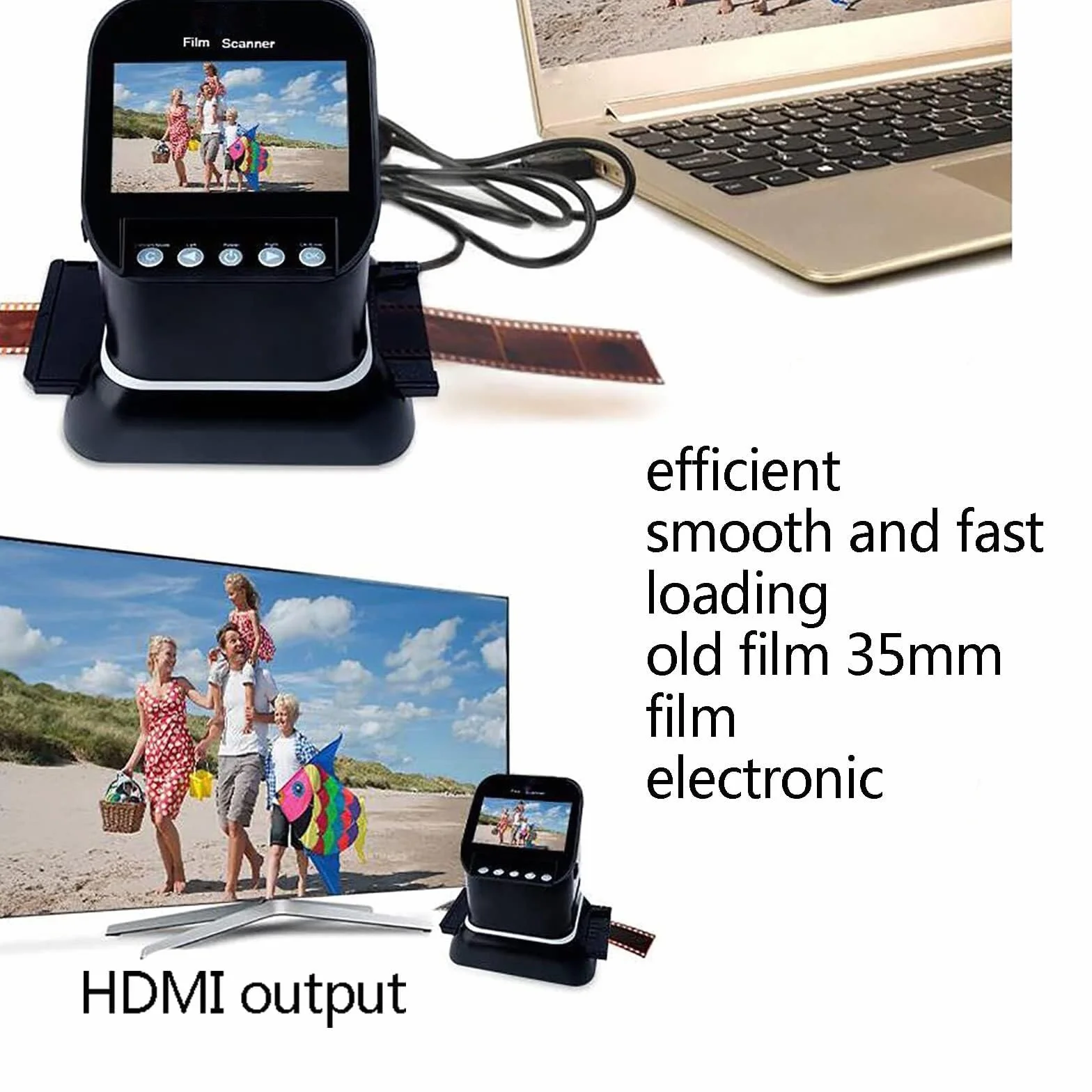 Cyfrowy skaner folii o wysokiej rozdzielczości 120 obsługuje 5 rozmiarów folii 120 z wyświetlaczem LCD 1080p, konwertuje 35 mm, 135, 126, 127 negatywów i slajdy na cyfrowy