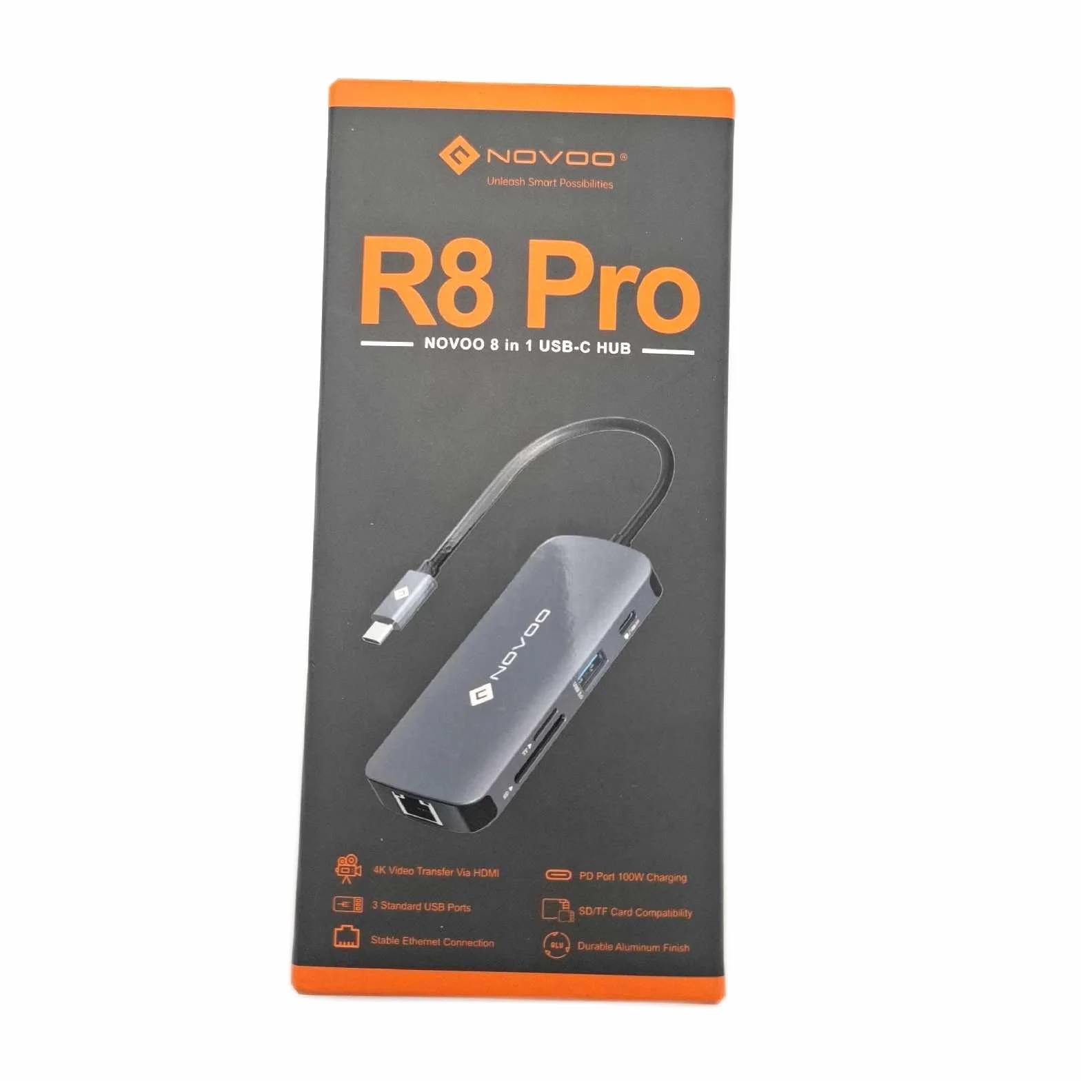 NOVOO Adapter USB C na HDMI, 8 w 1 USB C na Gigabit Ethernet, HDMI 4K@60Hz, USB A X 3, 100W PD, Multiport SD/TF do MacBook Air/Pro, Lenovo, Surface, Galaxy