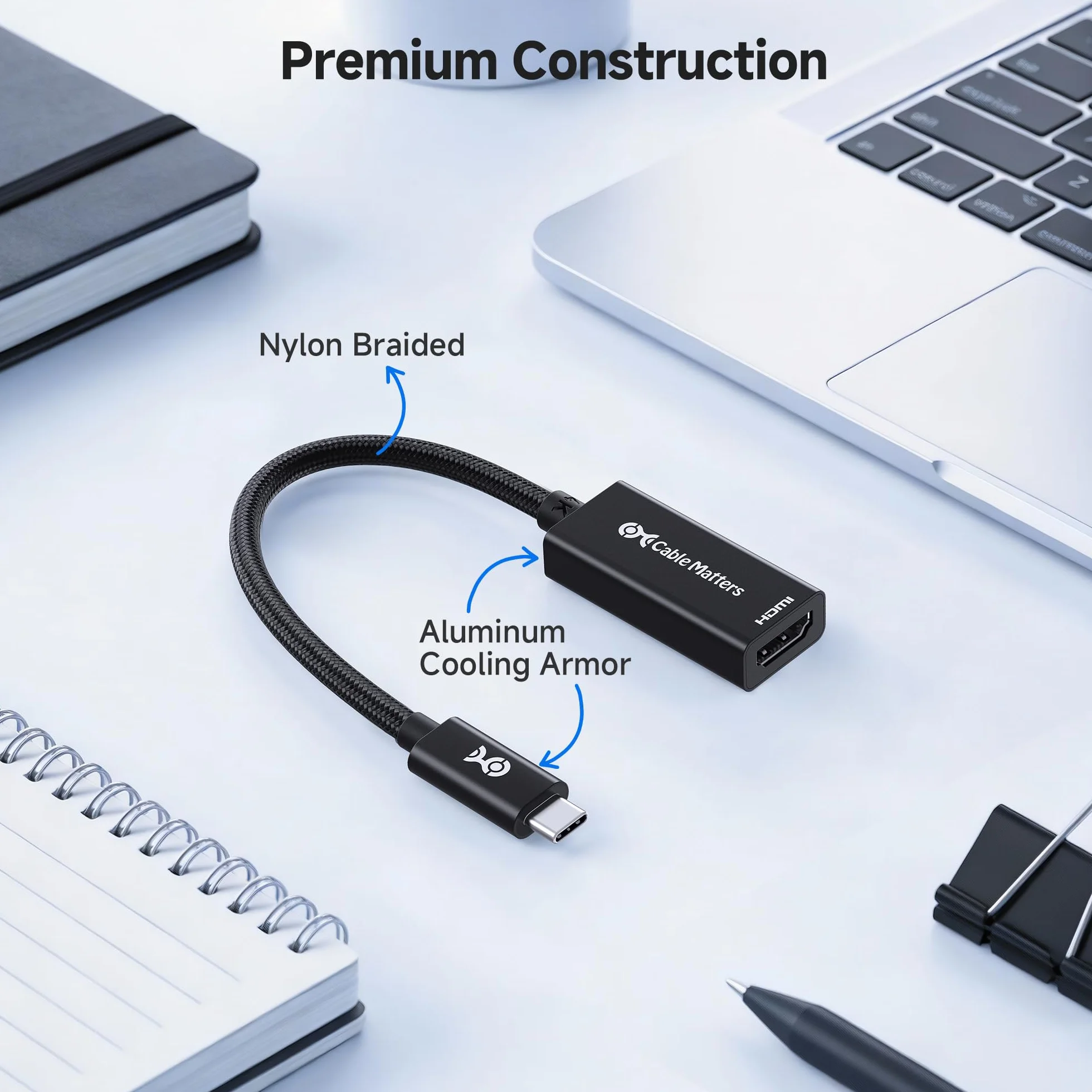 Cable Matters aluminiowy adapter USB C do HDMI, 4K@60Hz, 1440p@144Hz, HDR, przejściówka USB Type-C/USB4/Thunderbolt do HDMI, kompatybilny z iPhone 17/16, MacBook, tablet, TV i monitor