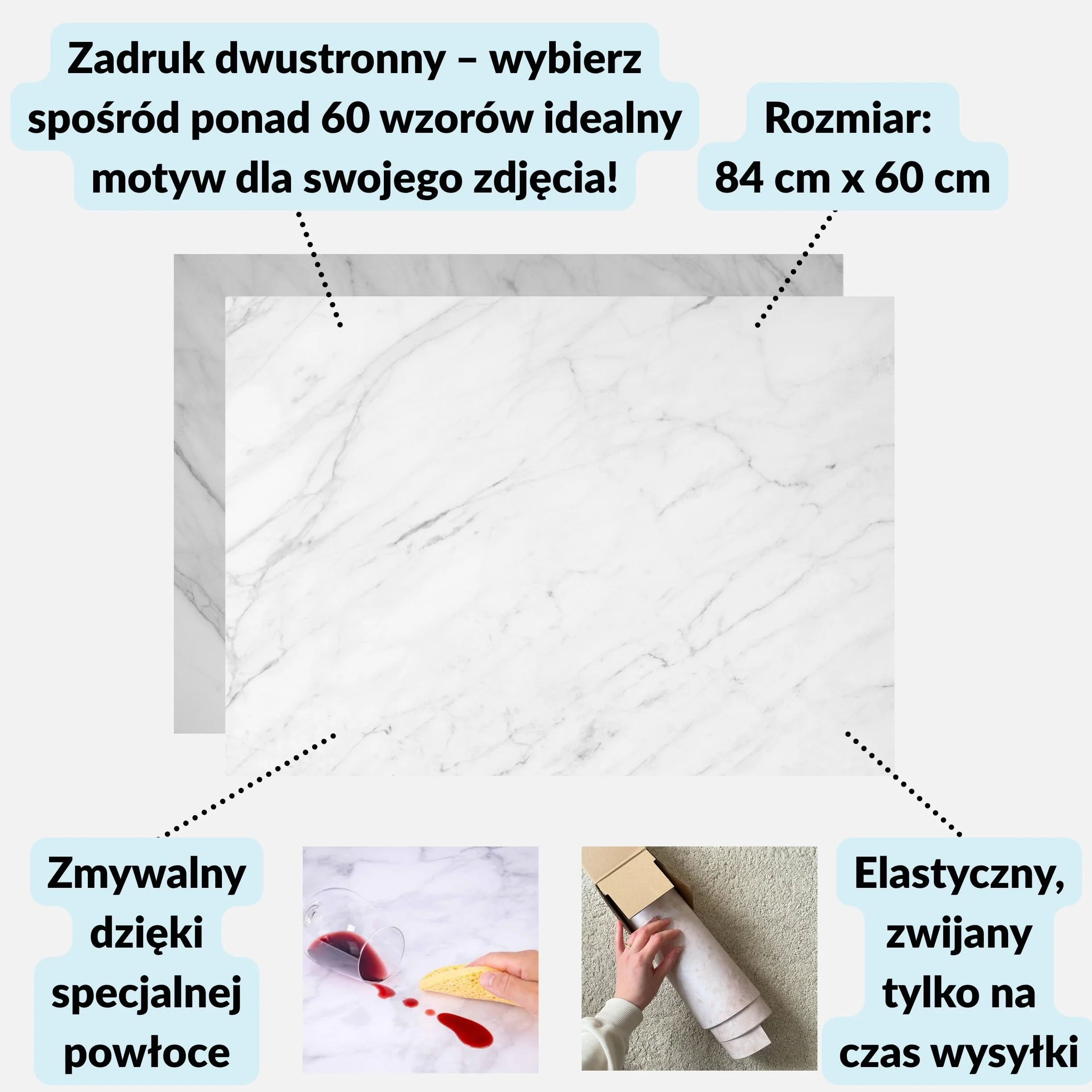 Lens-Aid tło fotograficzne flatlay zestaw 5 szt. 84 x 60 cm | 10 wzorów, druk dwustronny, powierzchnia do przetarcia, satynowe wykończenie, made in Germany