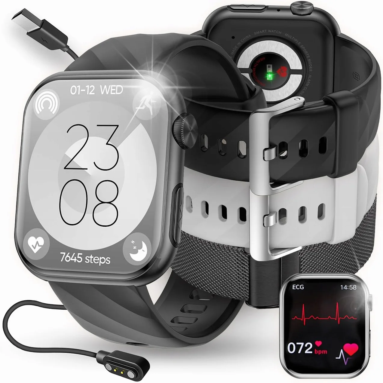 SMARTWATCH DLA SENIORA ZEGAREK TĘTNO CIŚNIENIE EKG TLEN BMI HRV MENU PL