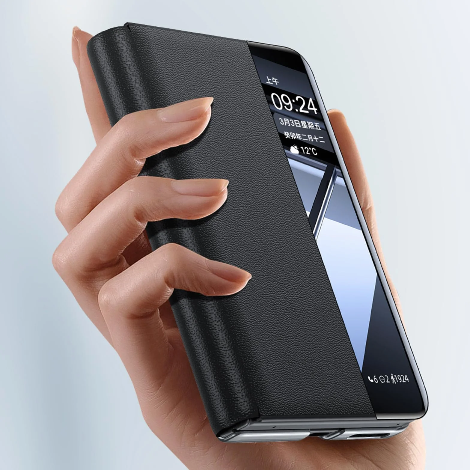 Etui z prawdziwej skóry do Huawei Pura X Max, z okienkiem Clear View, etui na telefon komórkowy, obrotowe, ochrona całego ciała, etui z klapką, niebieskie, Pura X Max