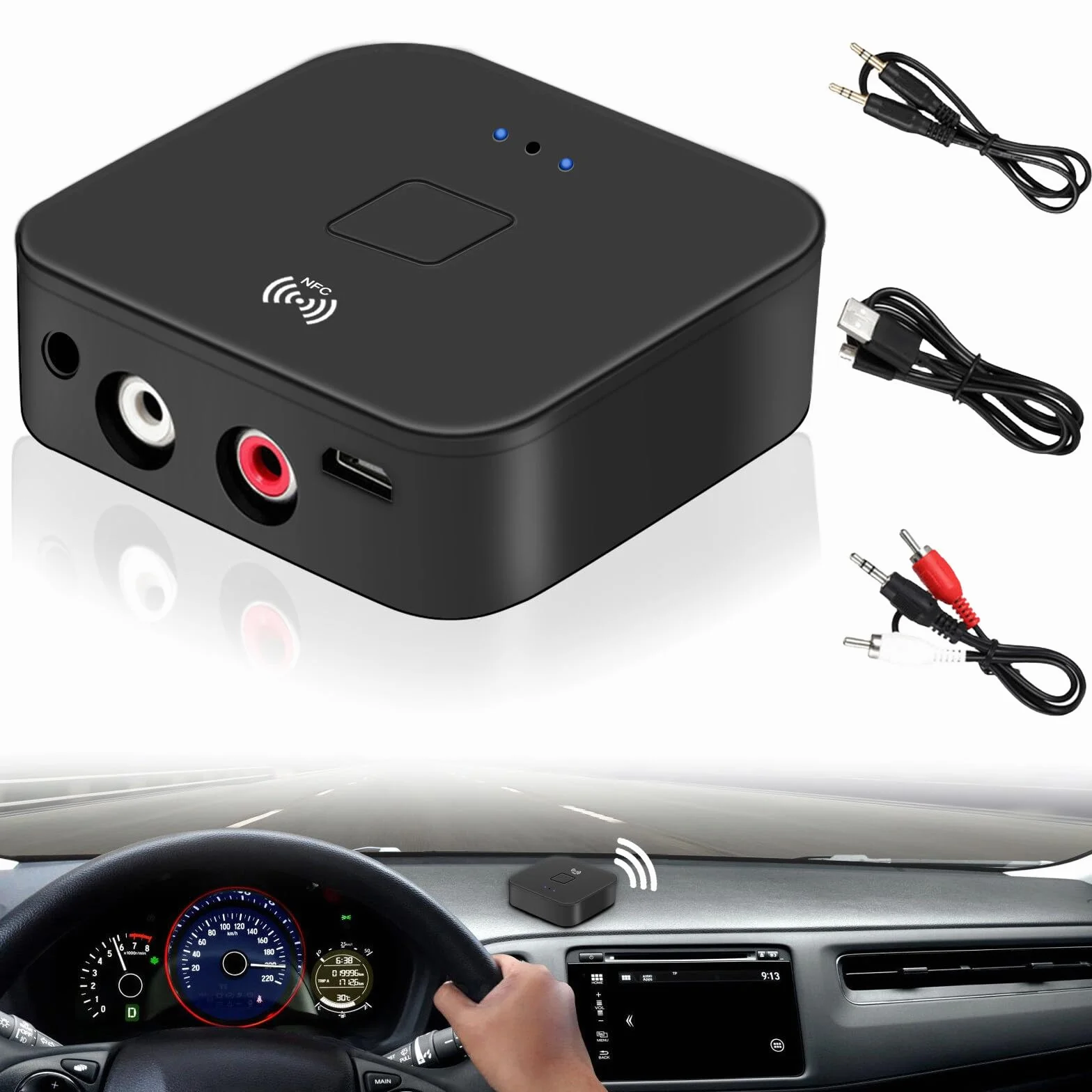 NFC odbiornik Bluetooth 5.0, adapter audio Bluetooth do systemu stereo, HiFi bezprzewodowy adapter audio, odbiornik z gniazdem AUX 3,5 mm AUX cinch do produktów cyfrowych z funkcją Bluetooth/NFC