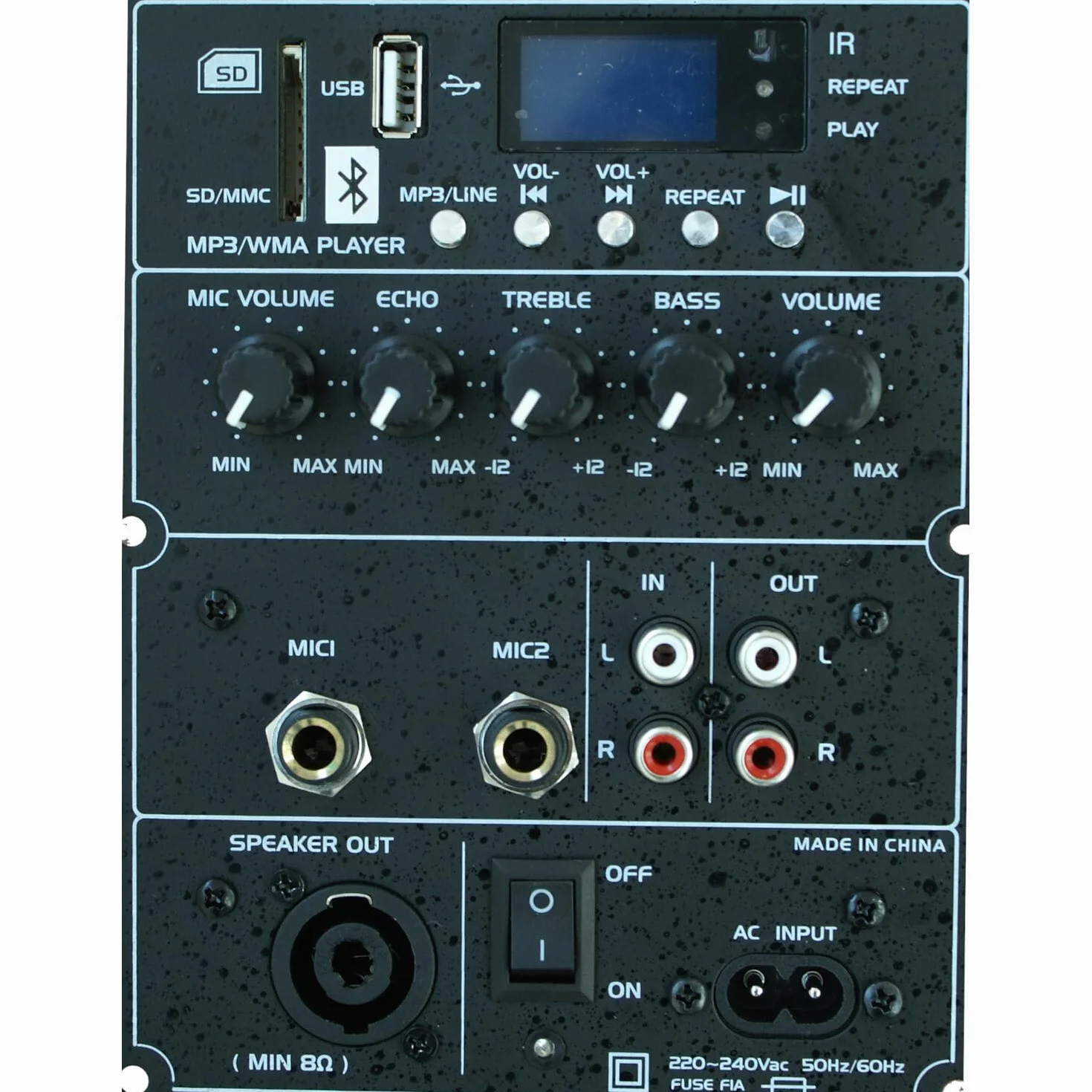 Ibiza - SLK8A-BT - Aktywny głośnik PLUG & PLAY 8"/20cm, 300W ze zintegrowanym wzmacniaczem - Bluetooth, USB, SD i AUX - Czarny