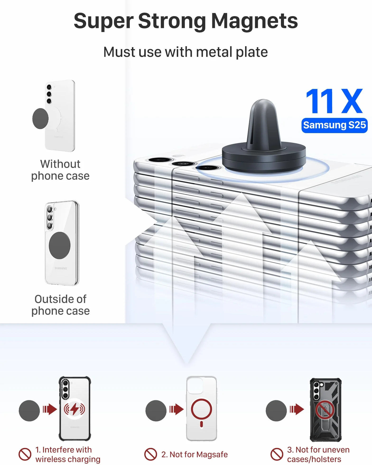 YOSH Magnetyczny Uchwyt na Telefon Samochodowy, Ulepszonymi Magnesami, Superstabily Uchwyt Samochodowy do Kratki Wentylacyjnej, Kompatybilny z iPhone & Samsung, Zawiera Metalowe Płytki