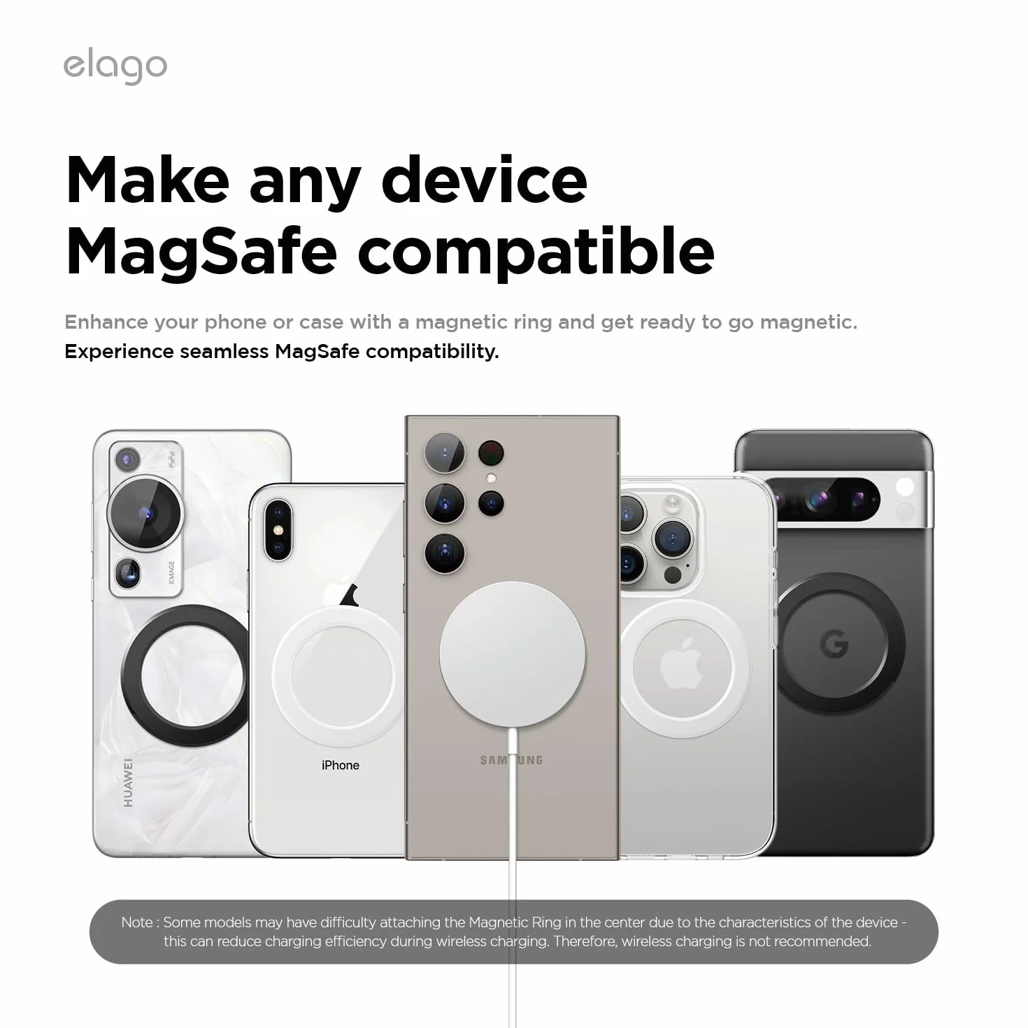 elago Magnetyczny pierścień samoprzylepny - 2 sztuki naklejek magnetycznych, kompatybilne z MagSafe, wszystkie modele iPhone'a, wszystkie modele Galaxy [przewodnik MagSafe w zestawie] [czarny]
