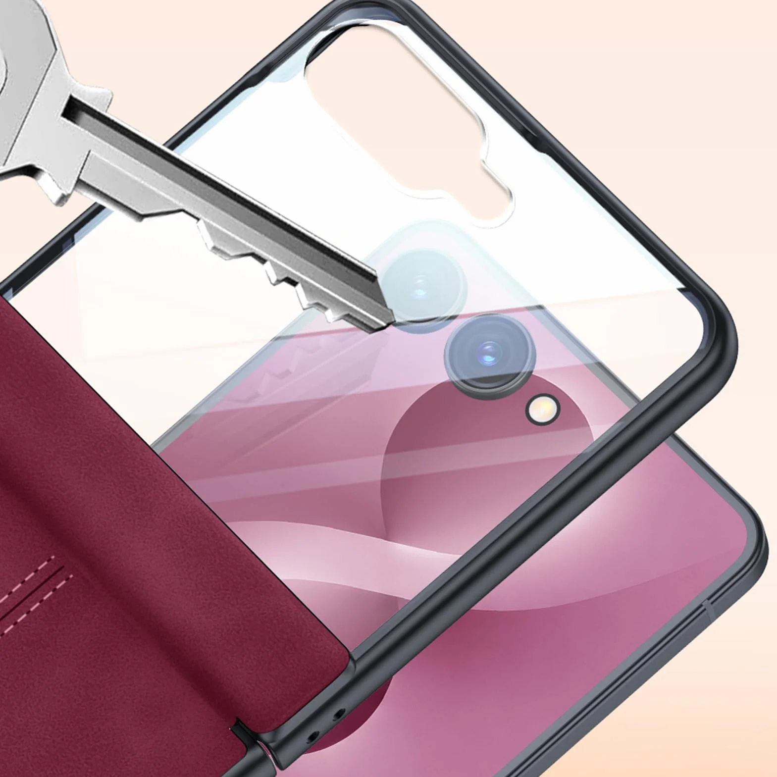 Skórzane etui do Samsung Galaxy Z Flip 8, matowe zawiasy smukłe etui ze szkła hartowanego ochrona ekranu etui biznesowe, pomarańczowe, Flip 8