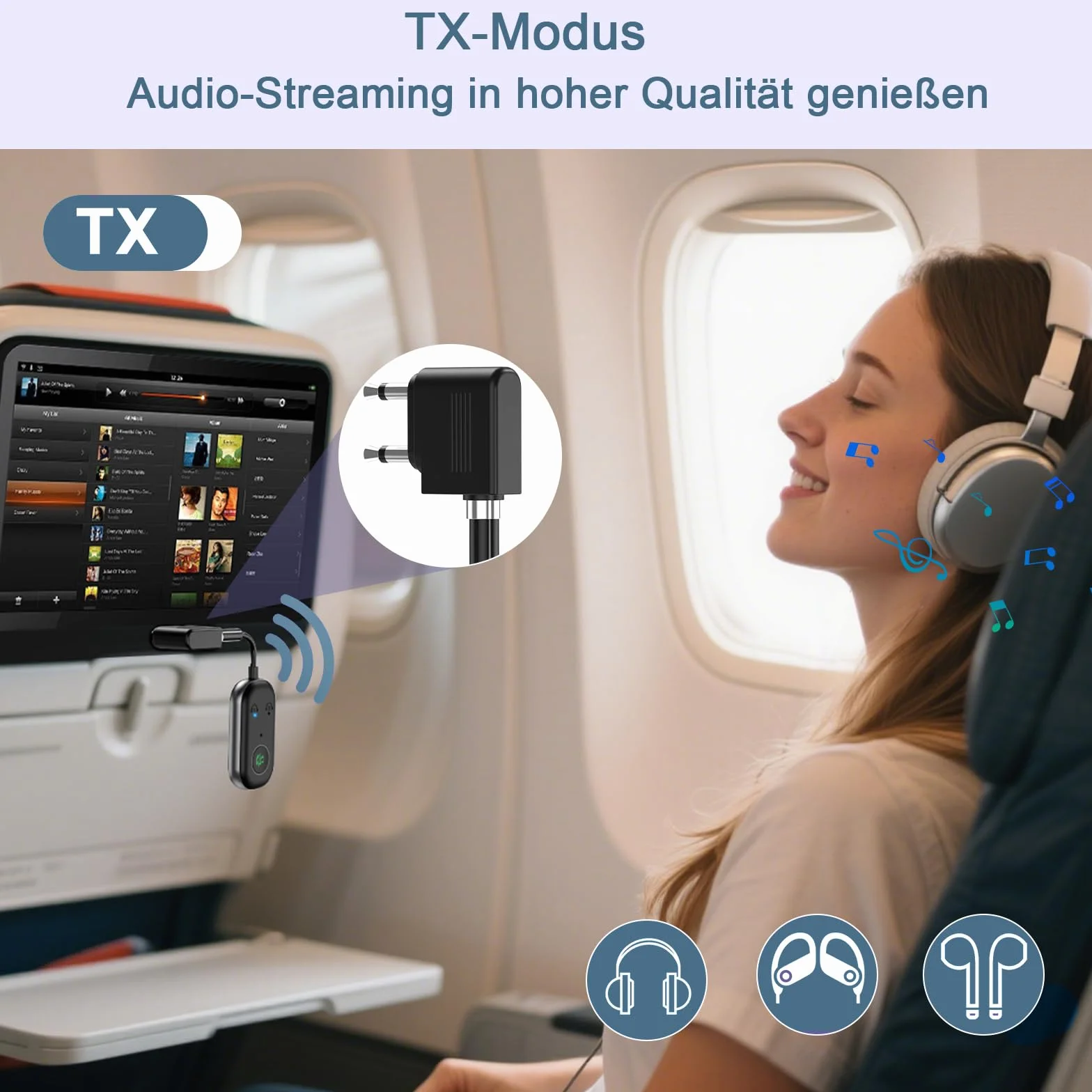 Adapter Bluetooth 5.3 nadajnik i nadajnik do samolotu, adapter 2 w 1Bluetooth z samolotem, telewizorem, rozdzielaczem stereo, do słuchawek MP3 / MP4, głośników HiFi, laptopa, telewizora