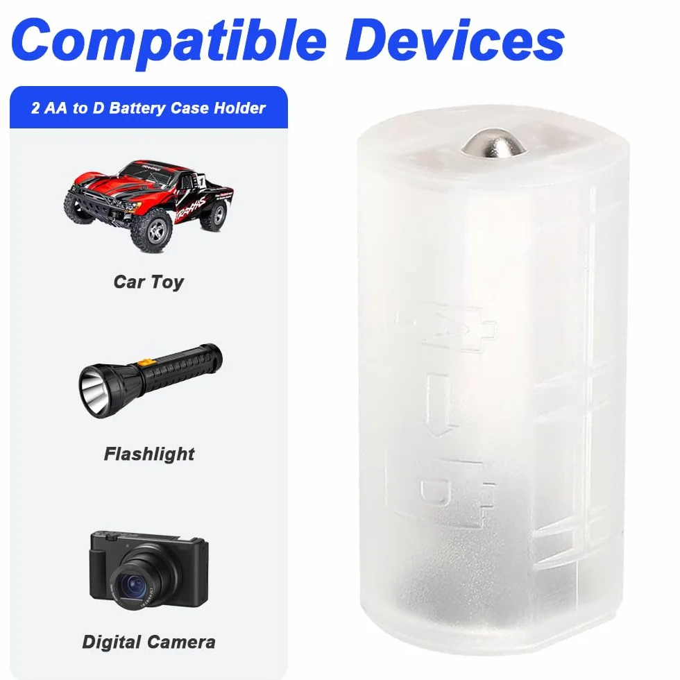 2 AA na D Battery Converter Case & AAA to AA Battery Adapter, 2 AA na D Size Battery Adapter Holder Storage Box for Flashlight (6 szt.)