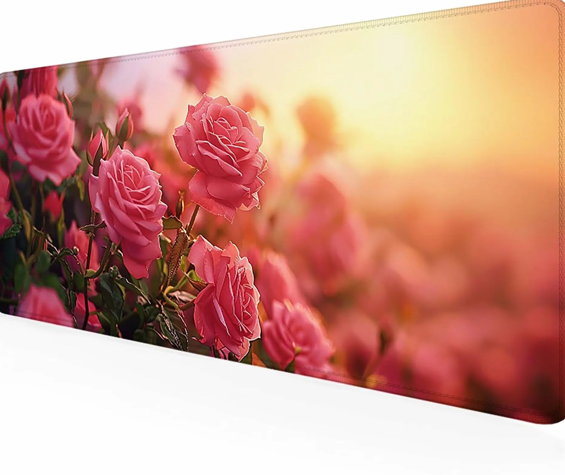 Różowa podkładka pod mysz XXL [120x60cm], różowa podkładka pod mysz do gier z antypoślizgową gumową podstawą, podkładka na biurko ze zszytymi krawędziami akcesoria do gier dla graczy, biuro Y-O