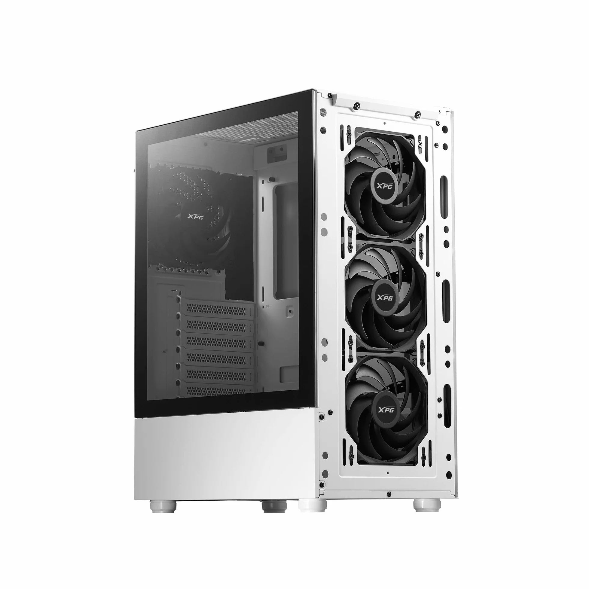 XPG Valor Mesh (kompaktowa obudowa ATX-Mid-Tower, konstrukcja panelu przedniego Mesh, panel boczny ze szkła hartowanego 3 mm, fabrycznie zainstalowany wentylator x4 120 mm)