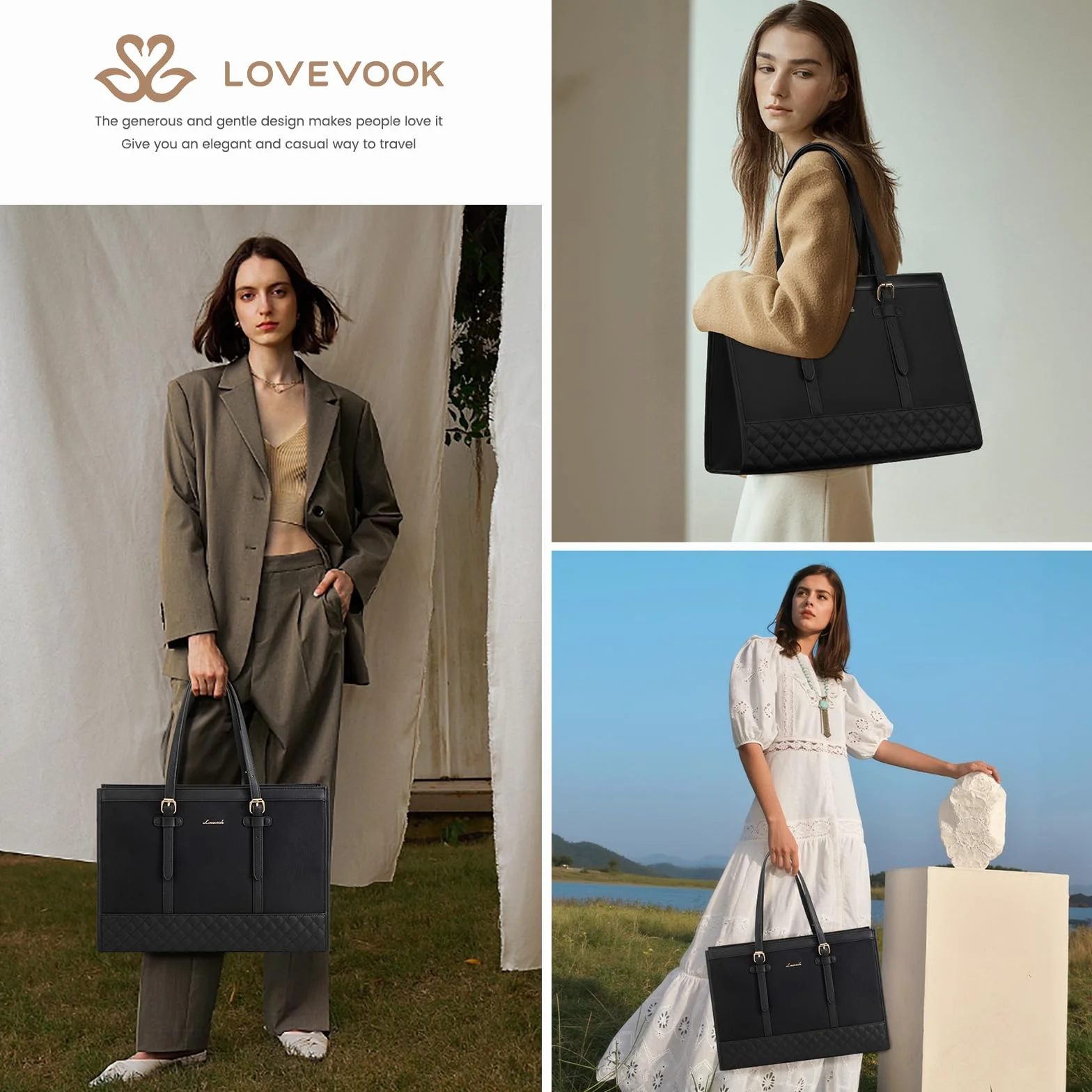 LOVEVOOK Torba na Laptopa dla Kobiet - Duża, Wszystkie Pory Roku, Wodoodporna, Z Pasekiem na Ramię i Kieszeniami Ochronnymi na Laptopa i iPada