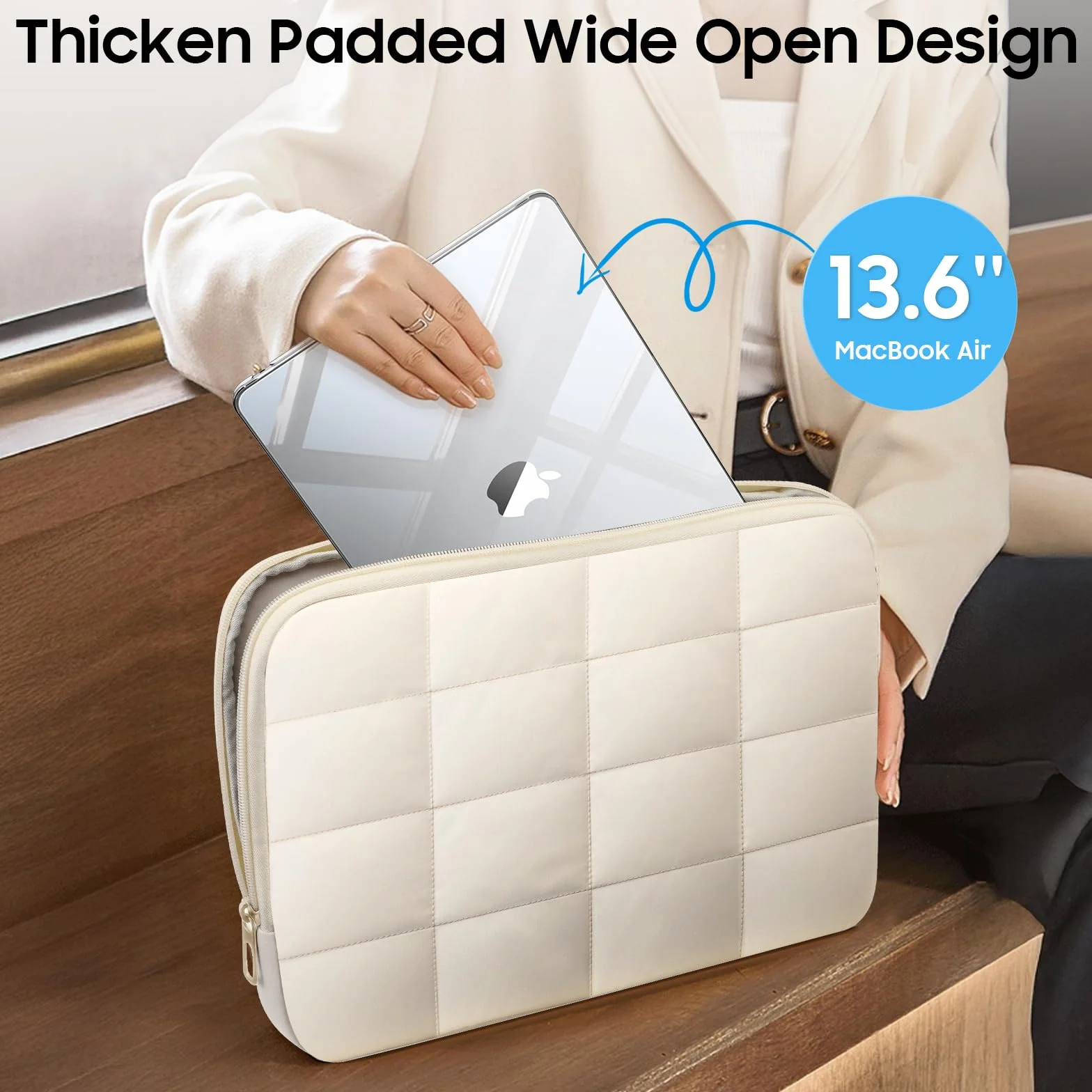 Fintie Pokrowiec kompatybilny z MacBook Air 13,6 cala M4 M3 M2 (2025-2022) A3240 A3113 A2681, ultracienka twarda osłona ochronna i torba na laptopa dla MacBook Air 13,6 cala M2 M3 M4 Chip, (Beżowy)