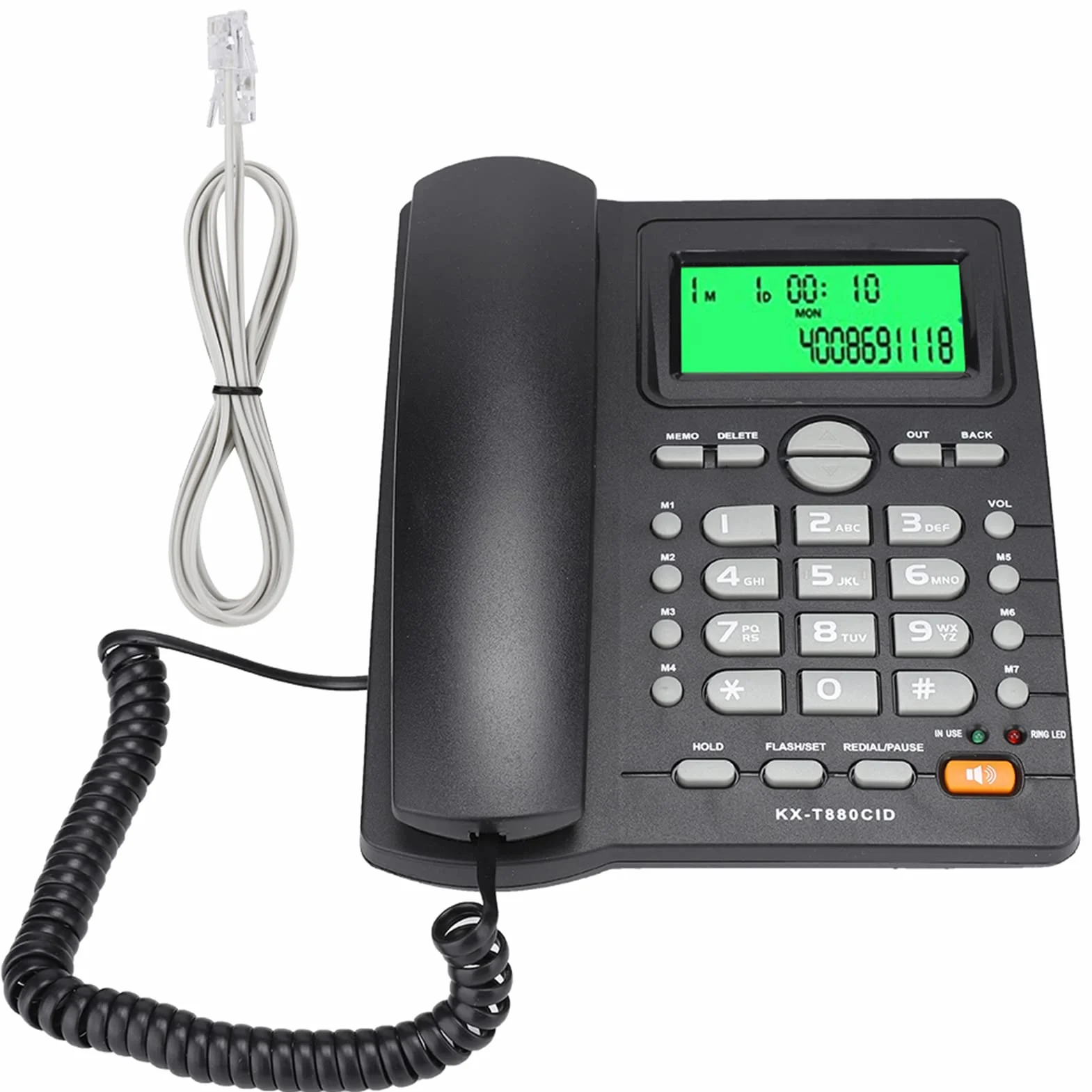 Telefon stacjonarny KX T880C, telefon przewodowy z zestawem głośnomówiącym, identyfikacją dzwoniącego, szybkim wybieraniem i funkcją wyciszenia, telefon z dużym przyciskiem do domowego biura, nie wy