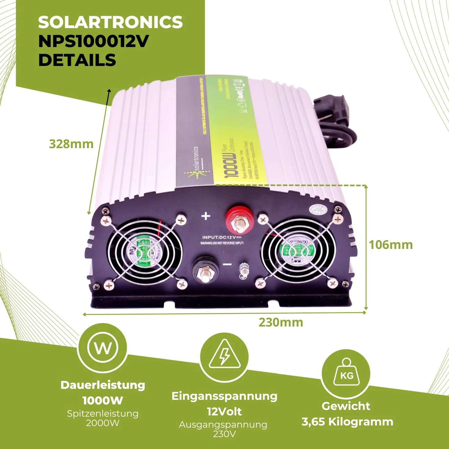 solartronics przetwornica napięcia UPS 12 V NPS 1000/2000 W przetwornica Pure Sinus UPS