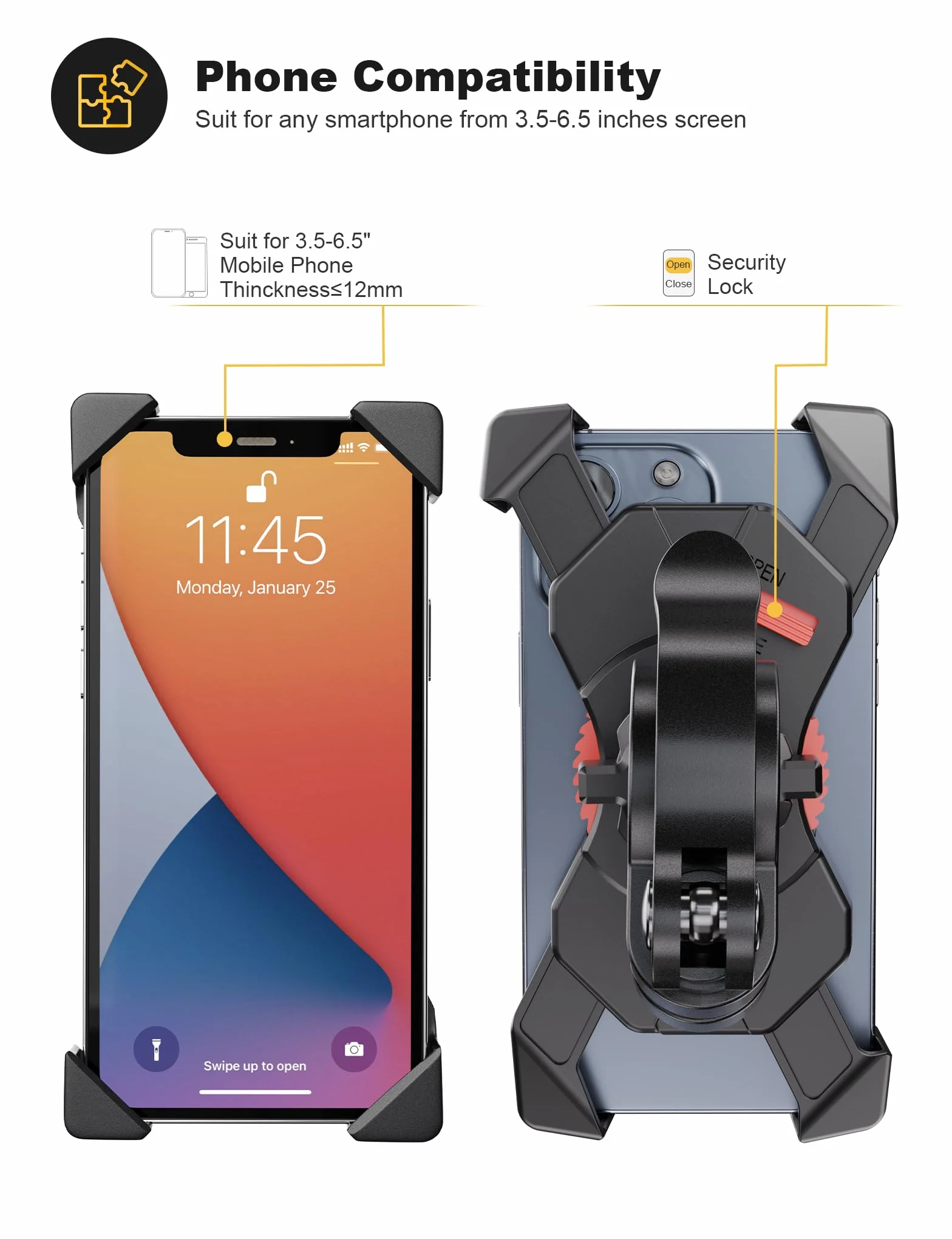 Grefay Uchwyt Telefon Rowerowy Uniwersalny Uchwyt Smartfona Motocykla dla 12 Mini, 12 Pro Max, 11 Pro, Pro Max Xs 8 X 8P 7 7P 6S, Samsung S10 S9 S8