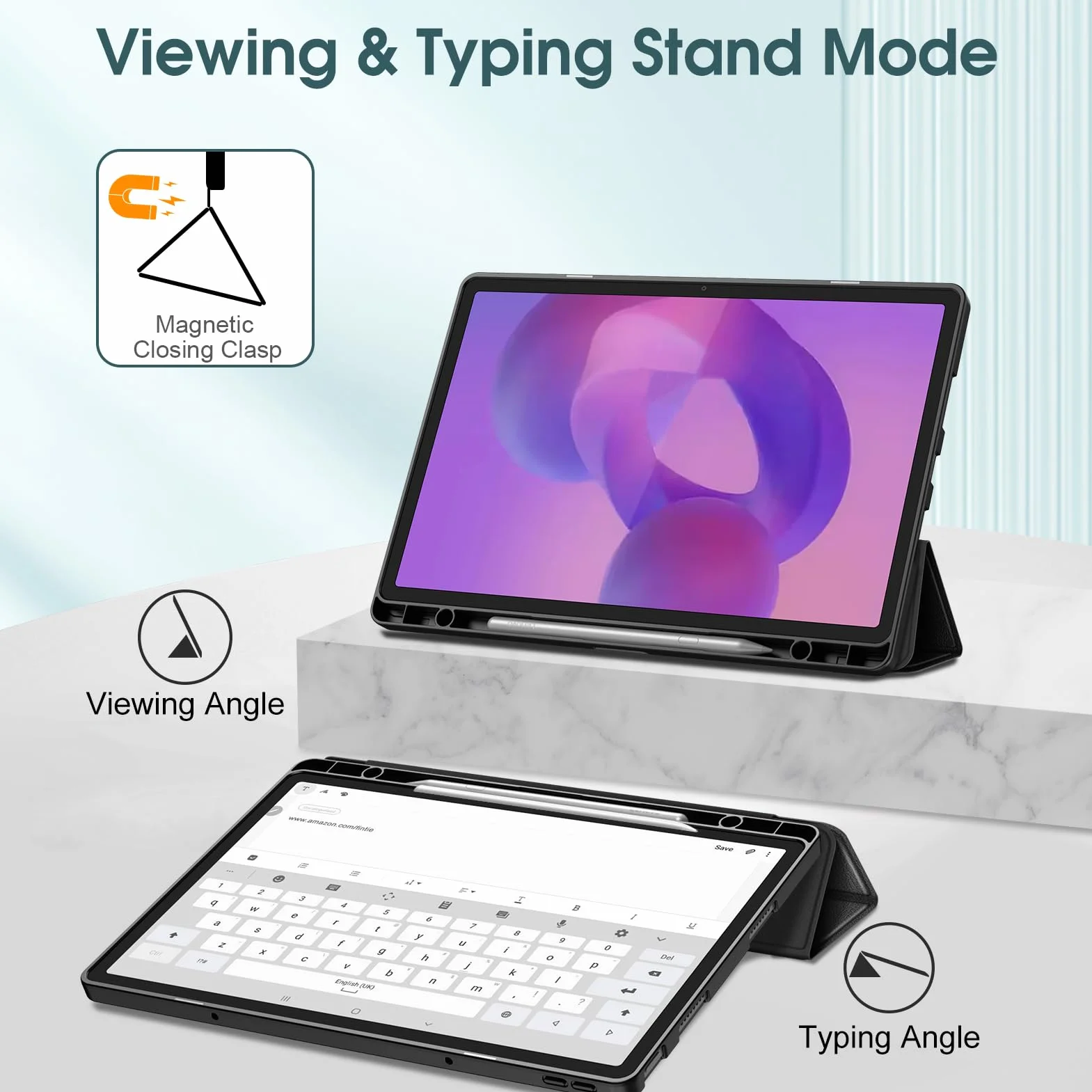 Fintie Etui do Lenovo Idea Tab Pro 12,7 cala 2025 (TB-373FU/ TB-375FC) - ultracienkie, miękkie etui ochronne z TPU z uchwytem na długopis i funkcją automatycznego wygaszenia/wybudzania, czarne