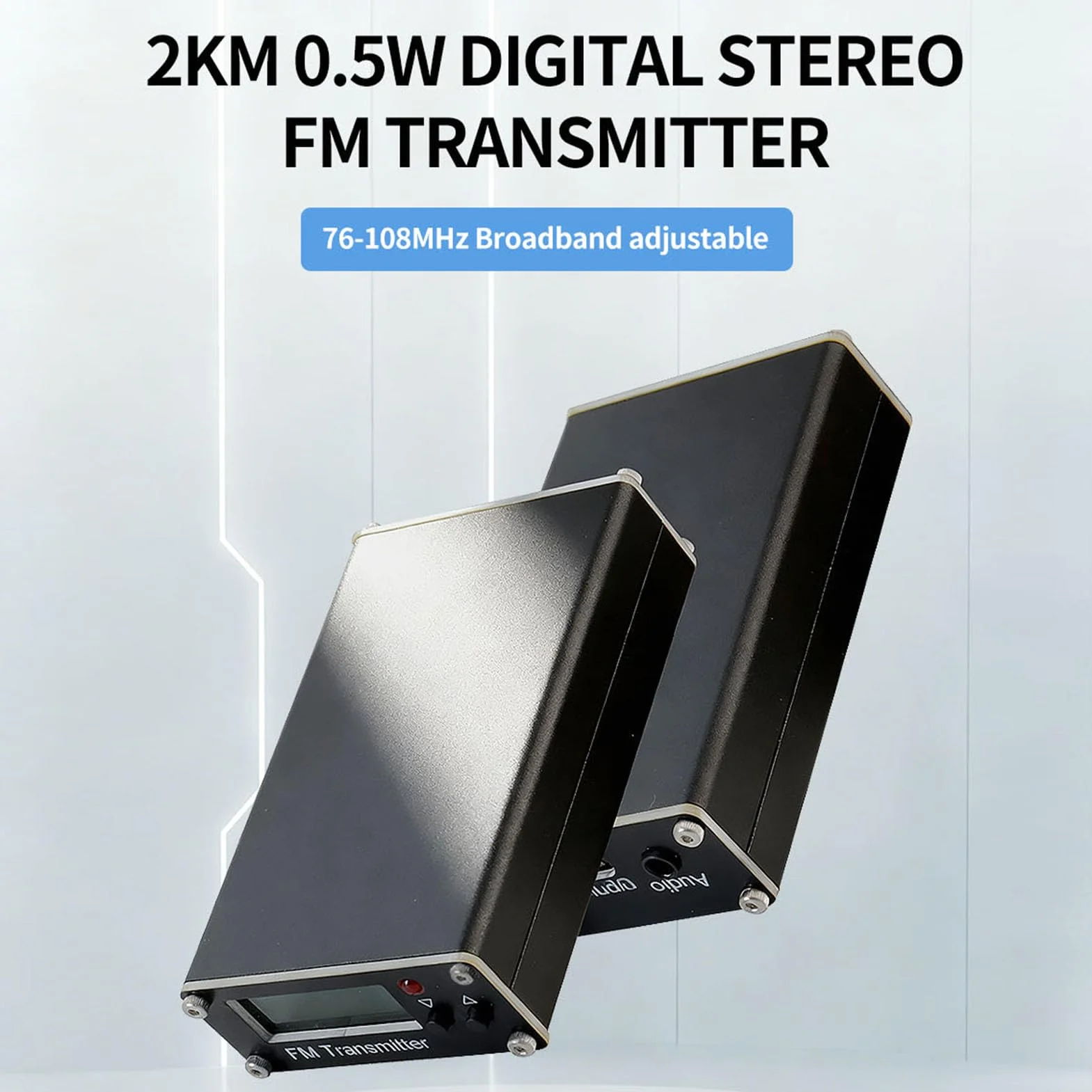 Fafeicy Nadajnik FM z Wyświetlaczem Cyfrowym Wyraźna jakość Dźwięku Daleki Zasięg 2000 M, Przenośny Nadajnik Radiowy Stereo Regulowana częstotliwość 76-108 MHz dla Telefonu PC MP3 (BLACK)