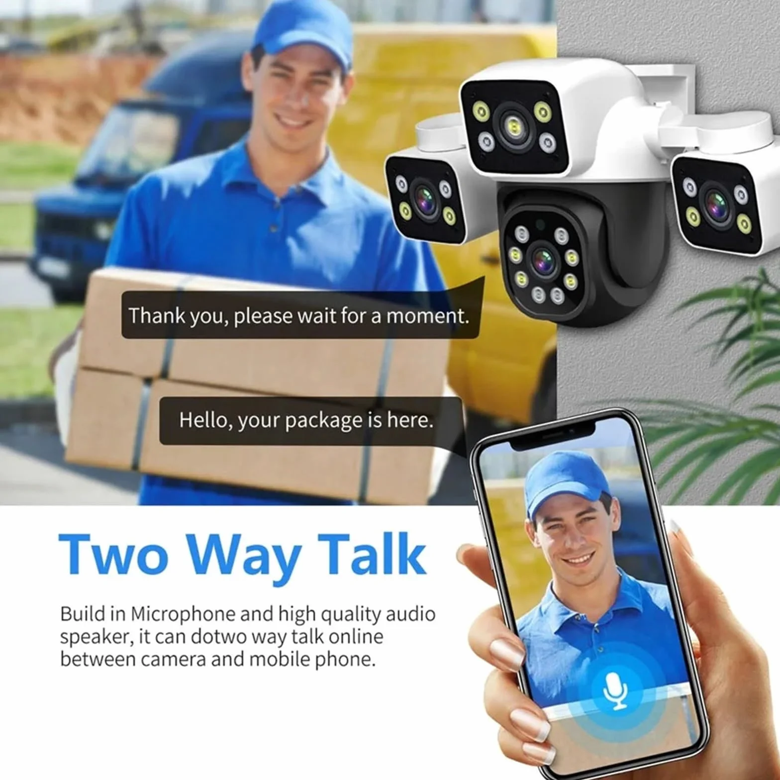 Kamera bezpieczeństwa, Kamera IP WiFi 6 MP, 3 obiektywy, ekrany, 10-krotny zoom, detekcja AI, automatyczne śledzenie, bezprzewodowa zewnętrzna kamera do monitoringu CCTV(Only Camera)